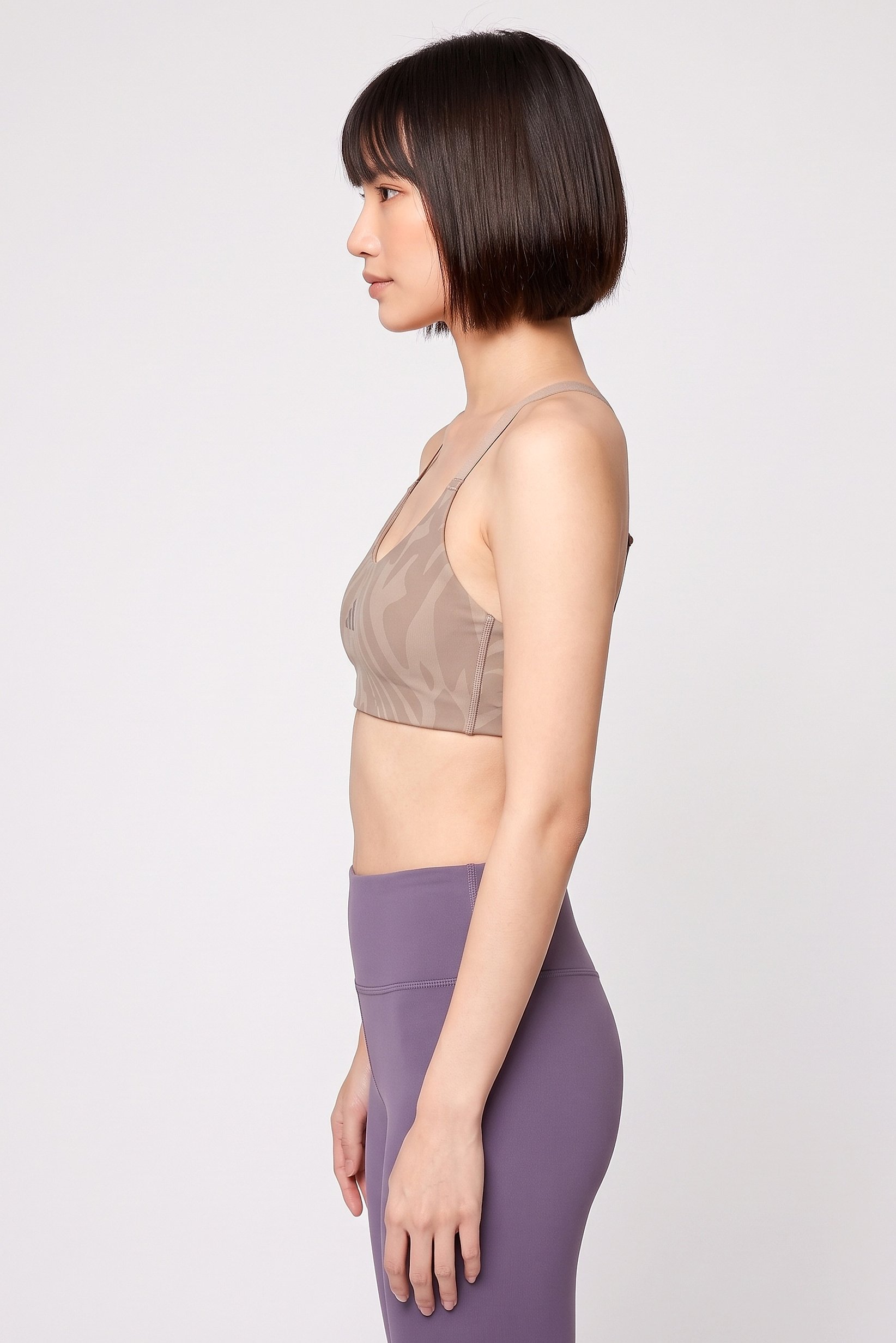 Women Brand Logo Lightly Padded Training Sports Bra, Light Brown