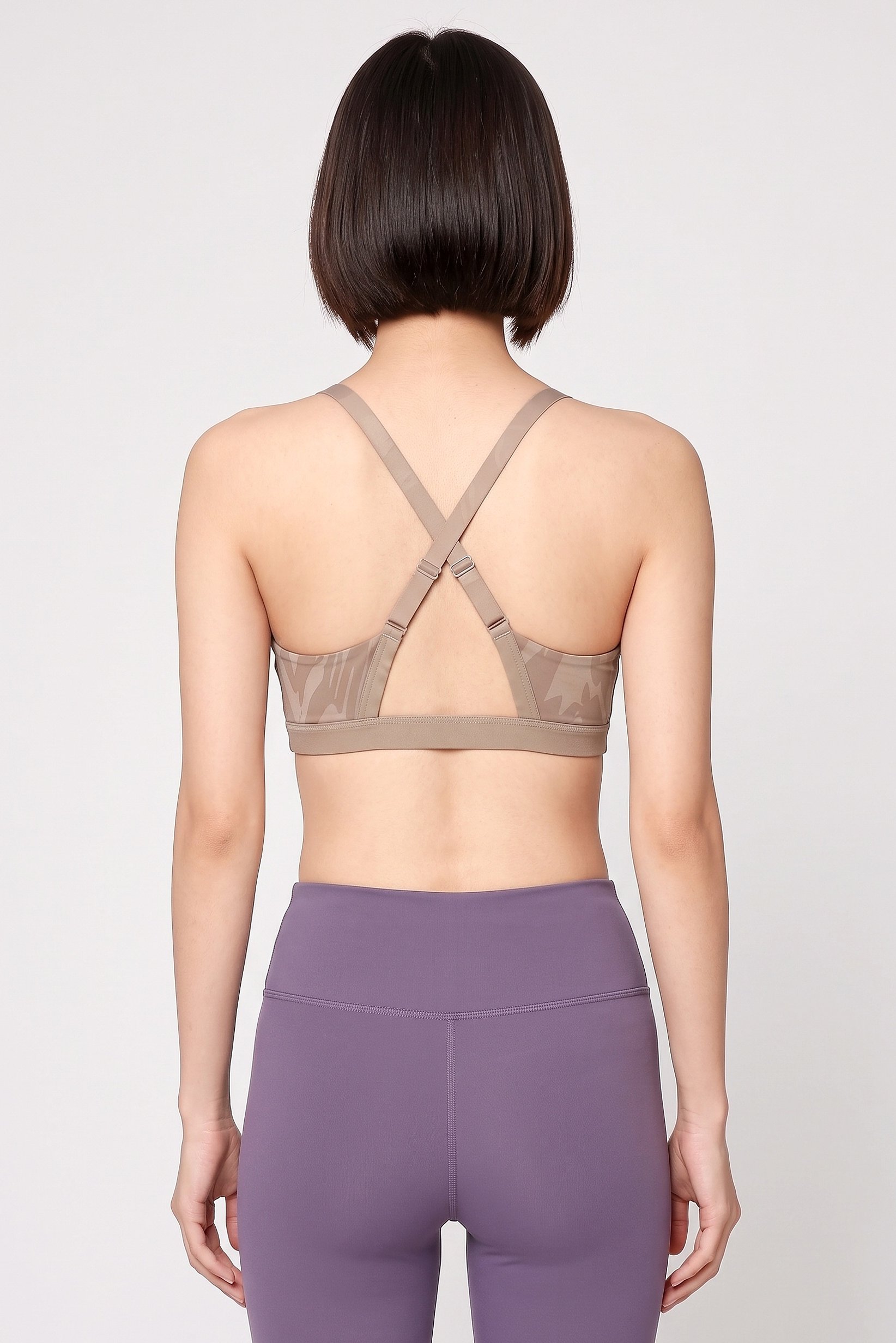 Women Brand Logo Lightly Padded Training Sports Bra, Light Brown