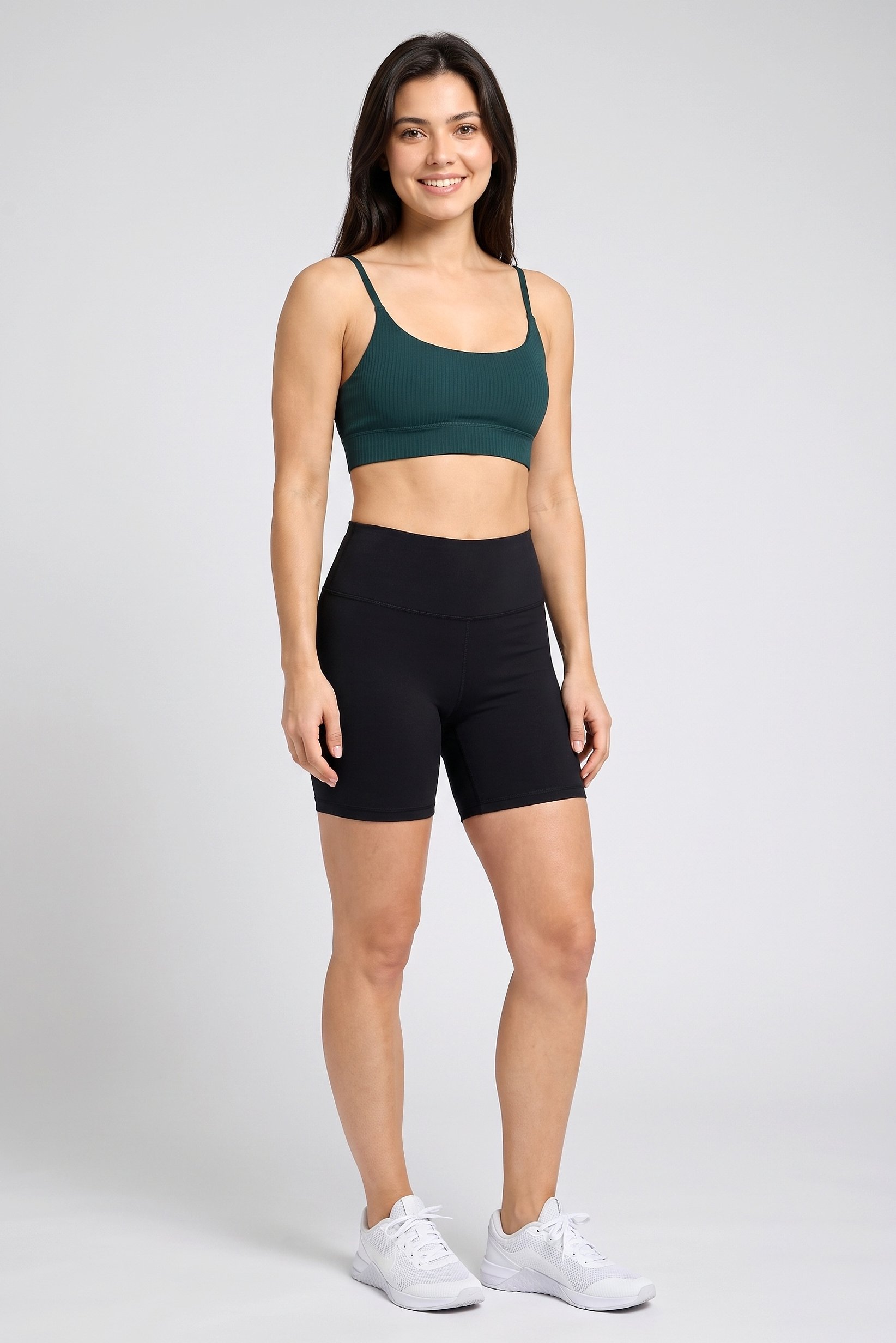 Women Padded Brand Logo Training Sports Bra, Dark Green