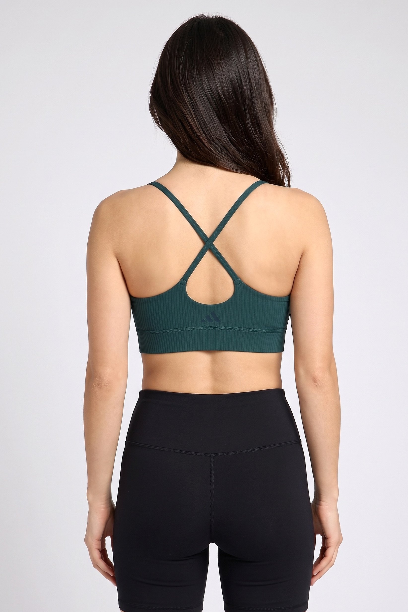 Women Padded Brand Logo Training Sports Bra, Dark Green