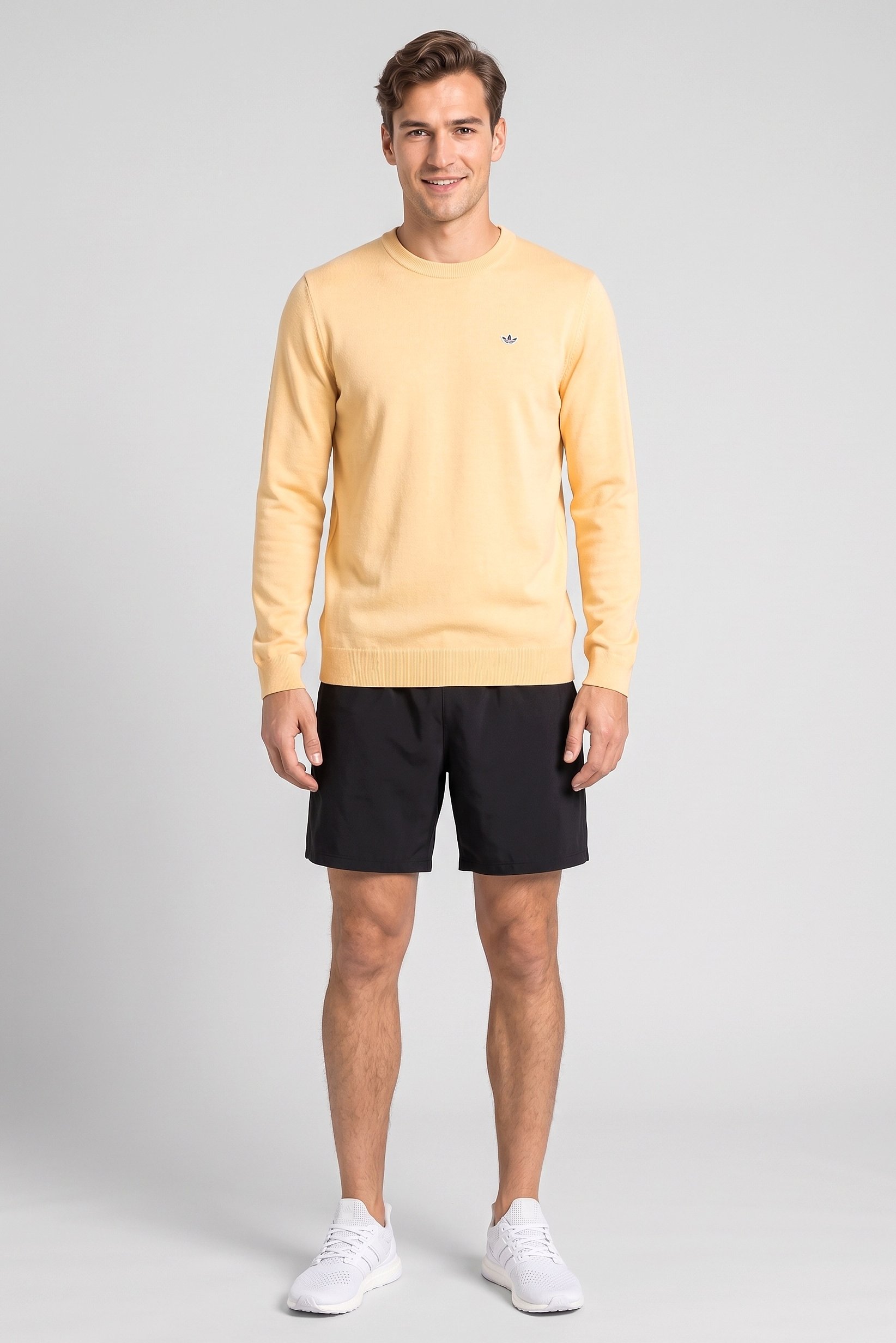 Men Sportswear Fit Long Sleeve Outdoor Sweater, Light Orange