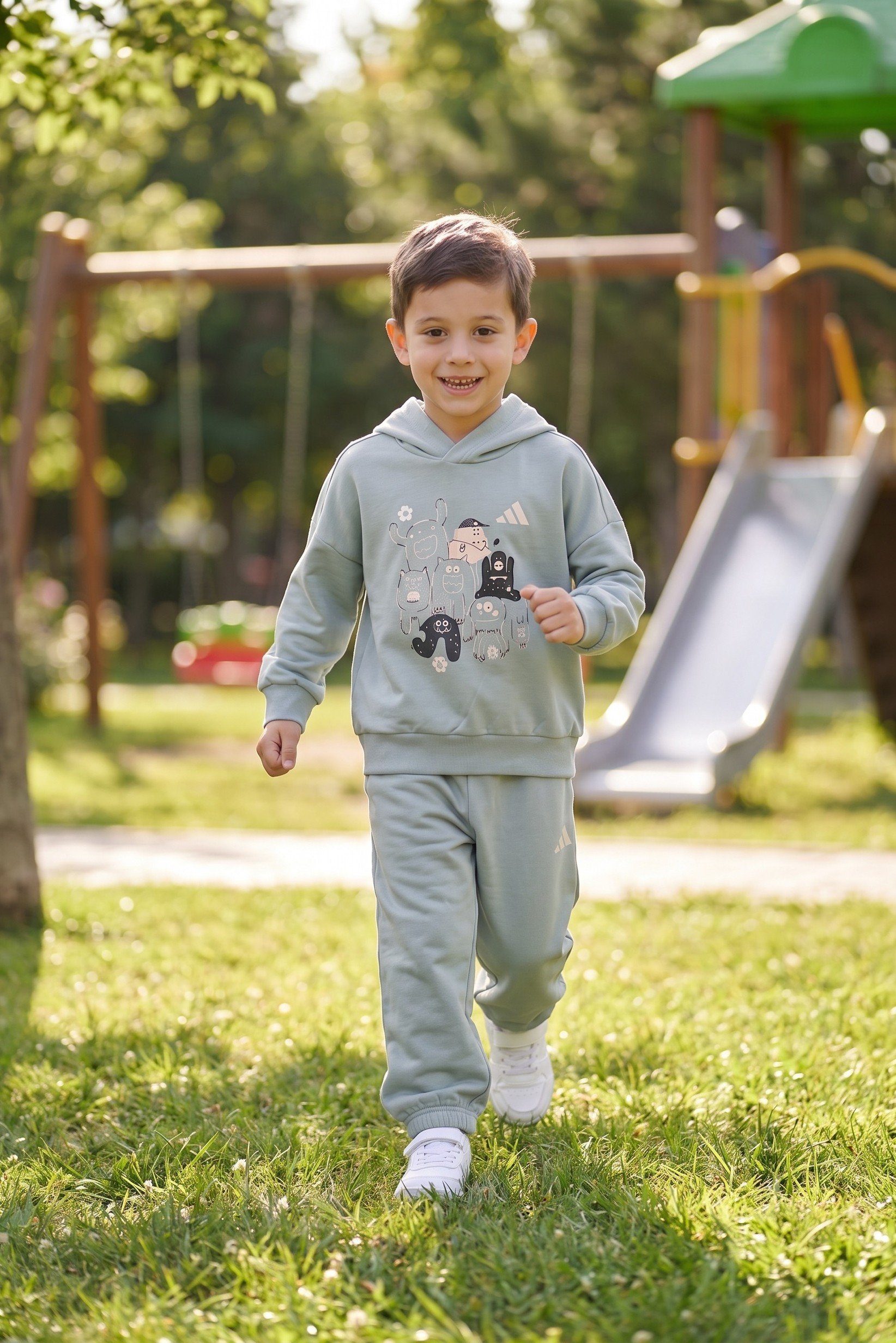 Toddlers Boy 2 Pcs Oversize Fit Tracksuit, Light Sage