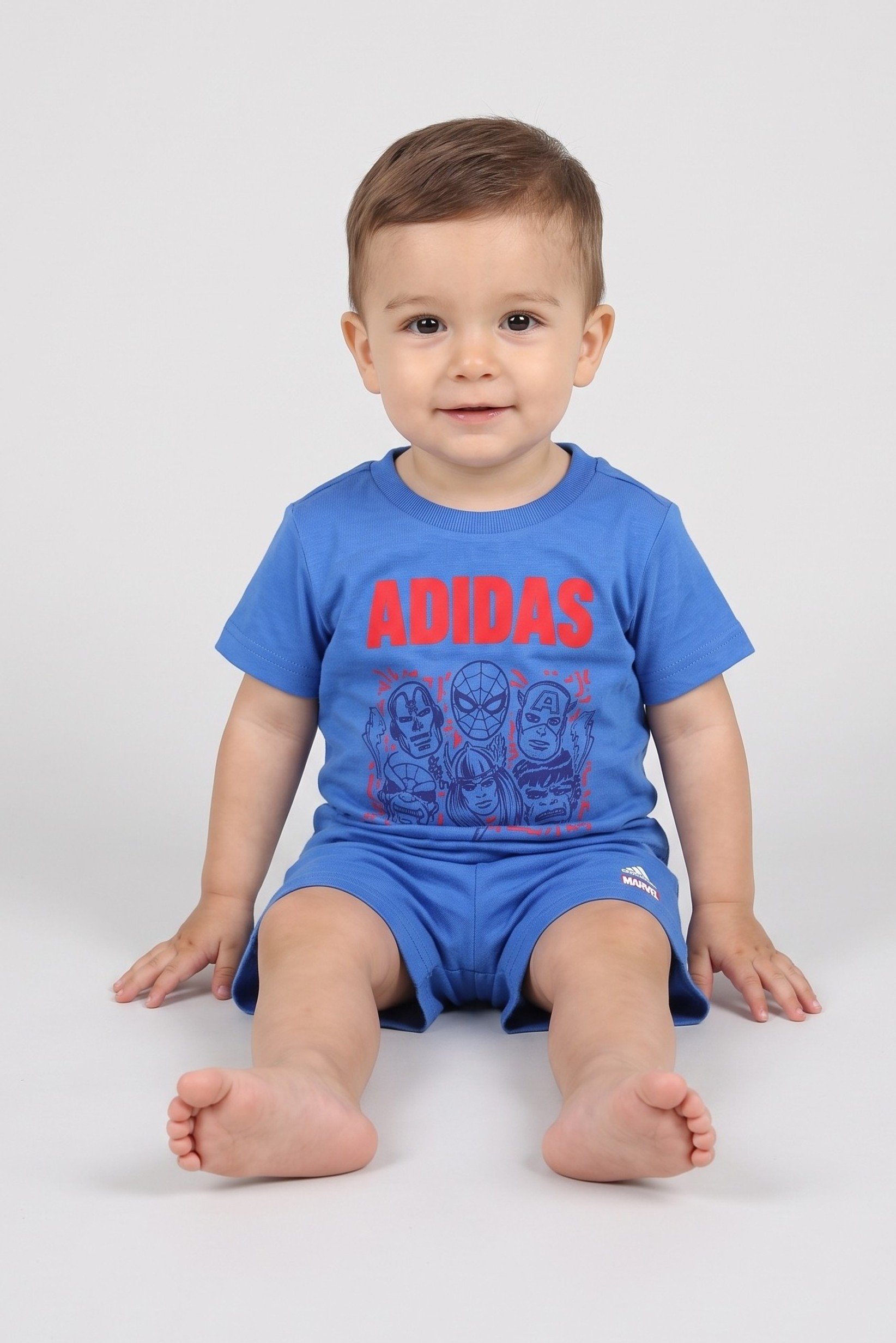 Adidas x Marvel Toddlers Boy Short Sleeve T-Shirt And Shorts Set, Blue