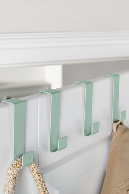Steel 4 Pieces Door Hooks, Sage Green