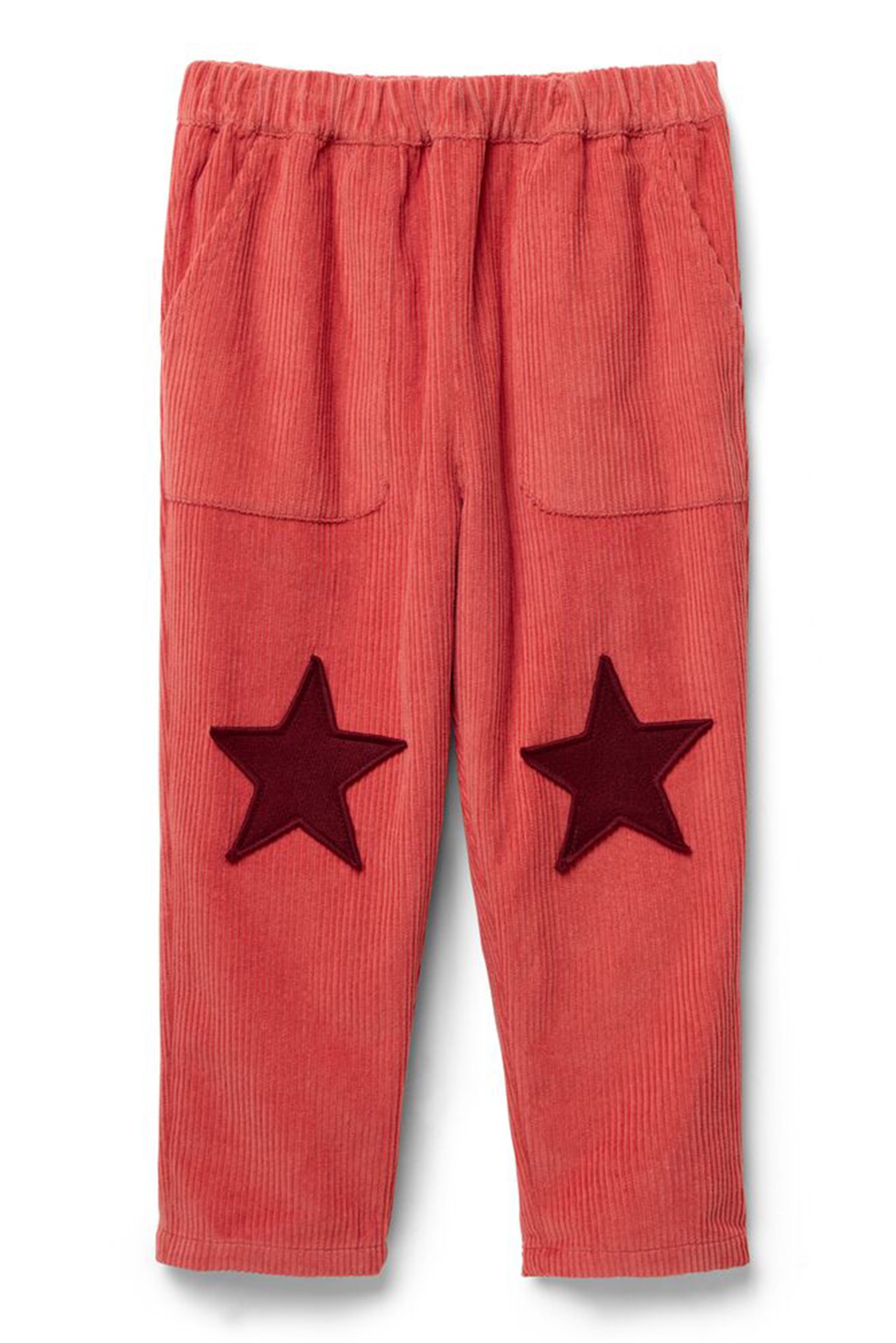 Kids Girl Regular Fit Embroidered Corduroy Pants, Reddish Orange
