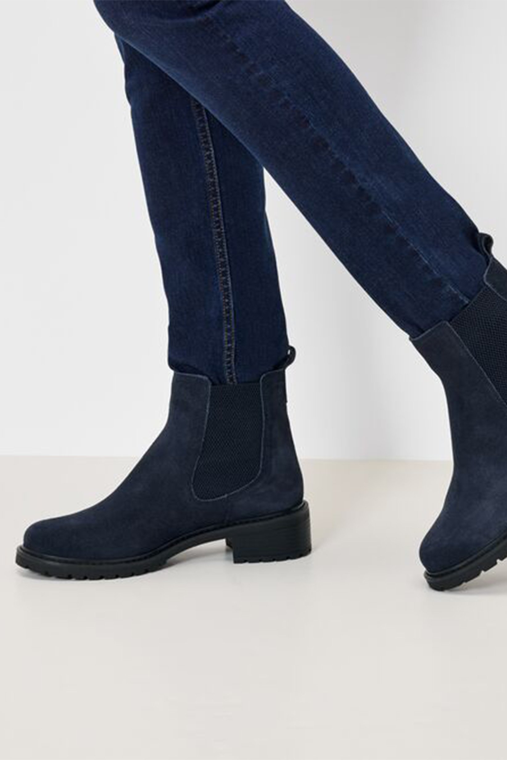 Women Slip on Suede Boots, Navy