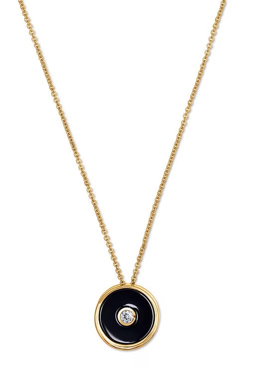 Women Round Agate Pendant Chain, Gold