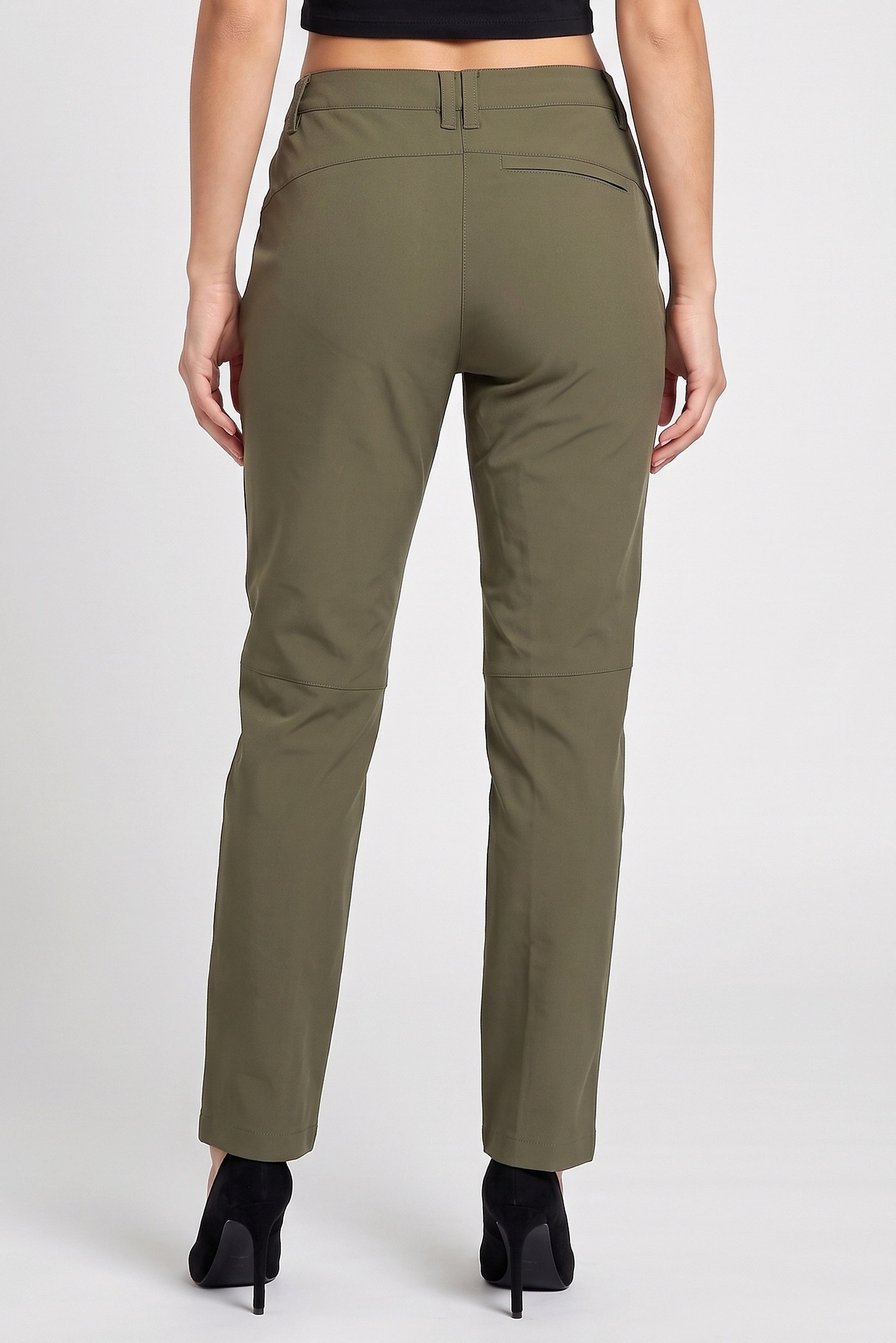 Women Regular Fit Solid Straight Leg Pants, Olive