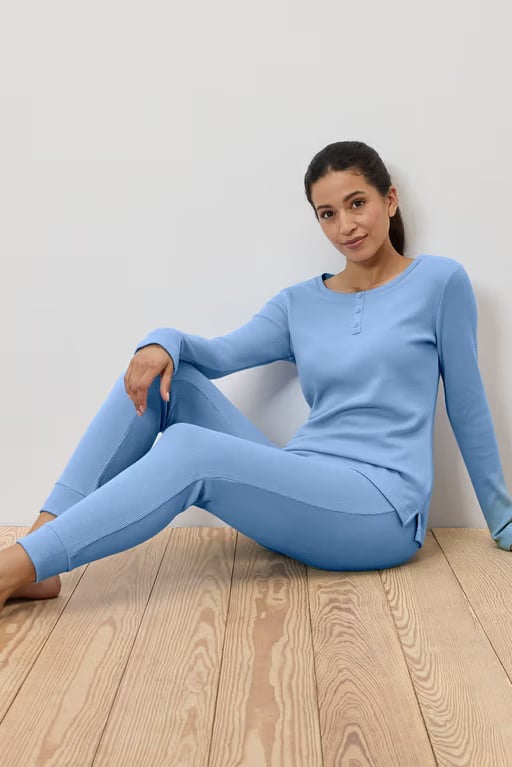 2 Pcs Women Knitted Pajama Set, Light Blue