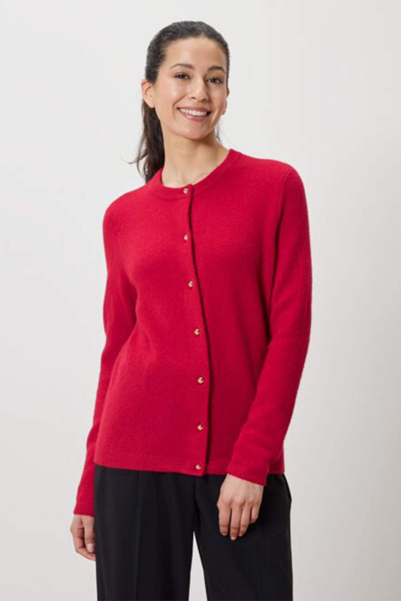 Women Crew Neck Textured Cardigan, Red