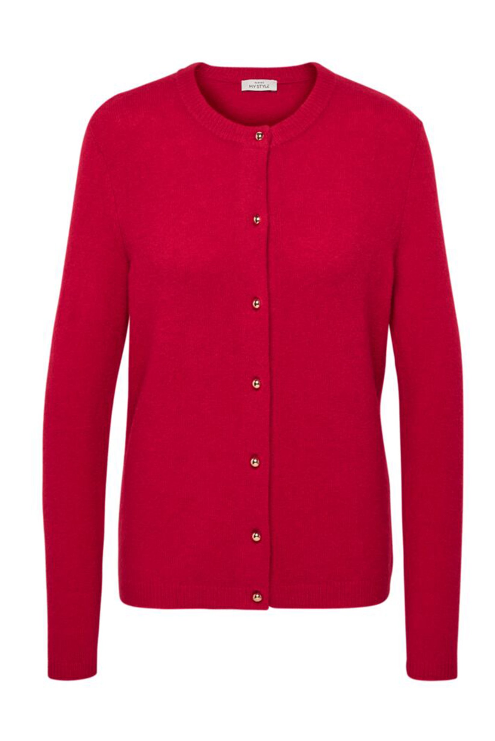 Women Crew Neck Textured Cardigan, Red
