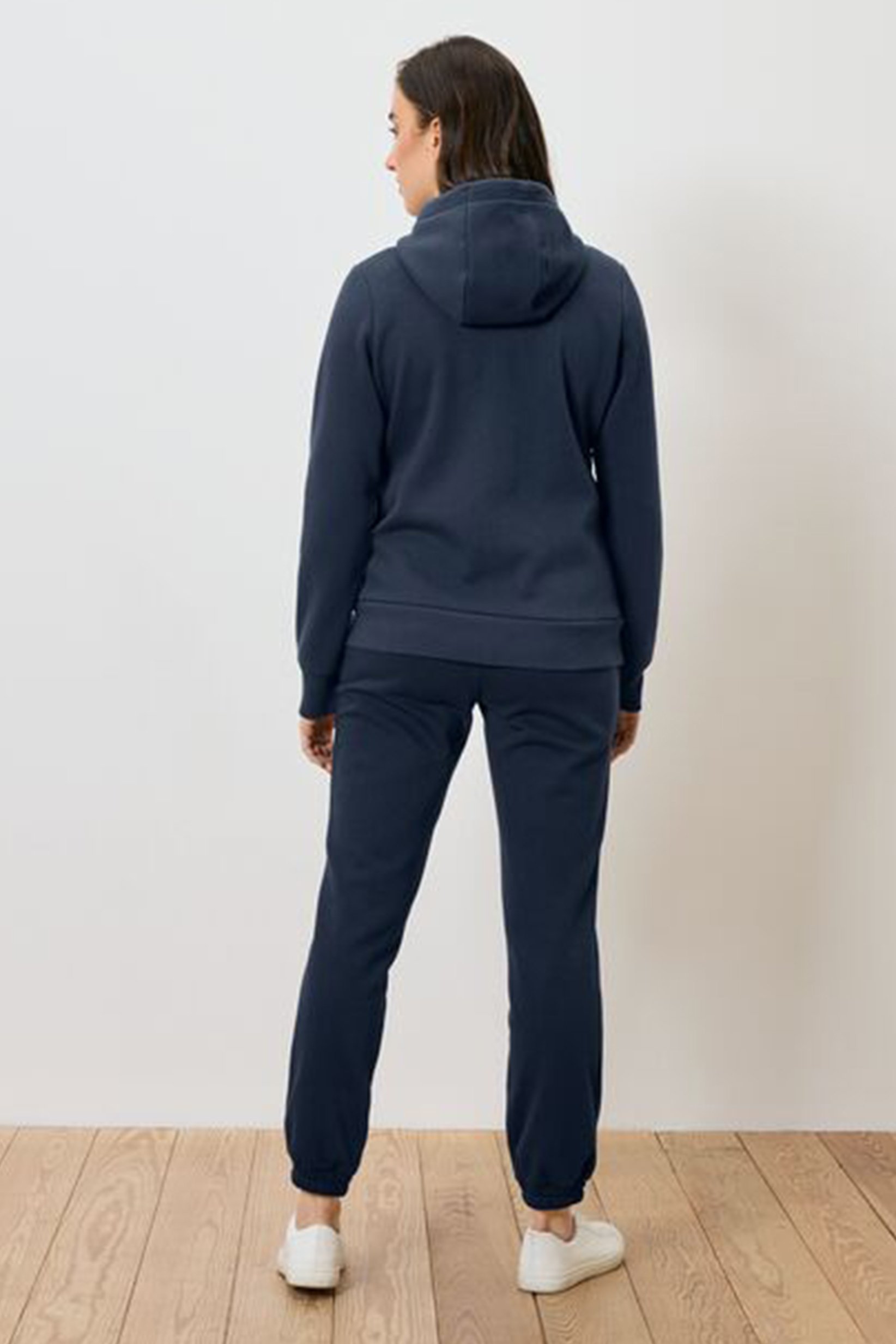 Women Graphic Print Long Sleeve Hoodie, Navy Blue
