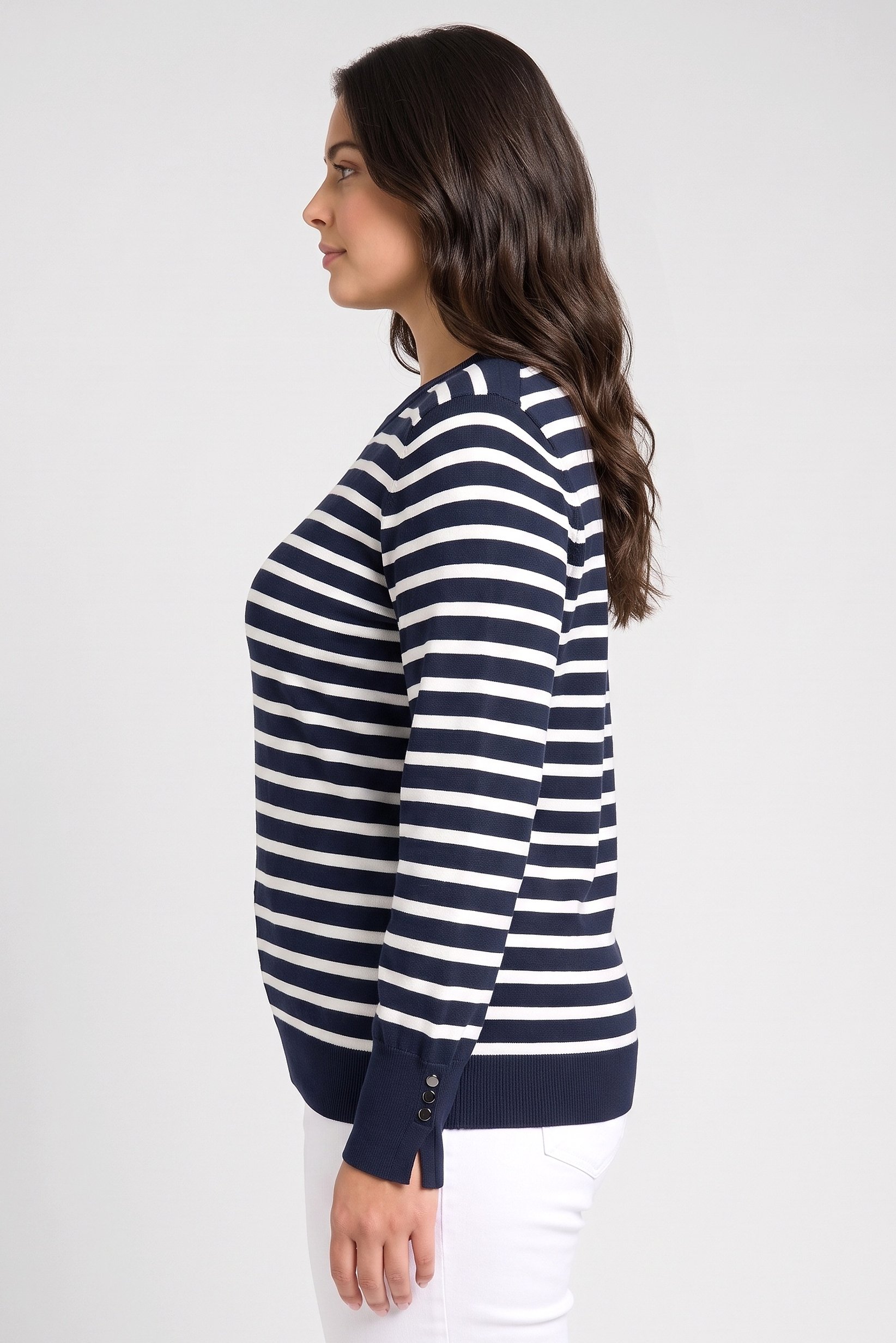 Women Crew Neck Long Sleeve Stripe Sweater, Multicolor