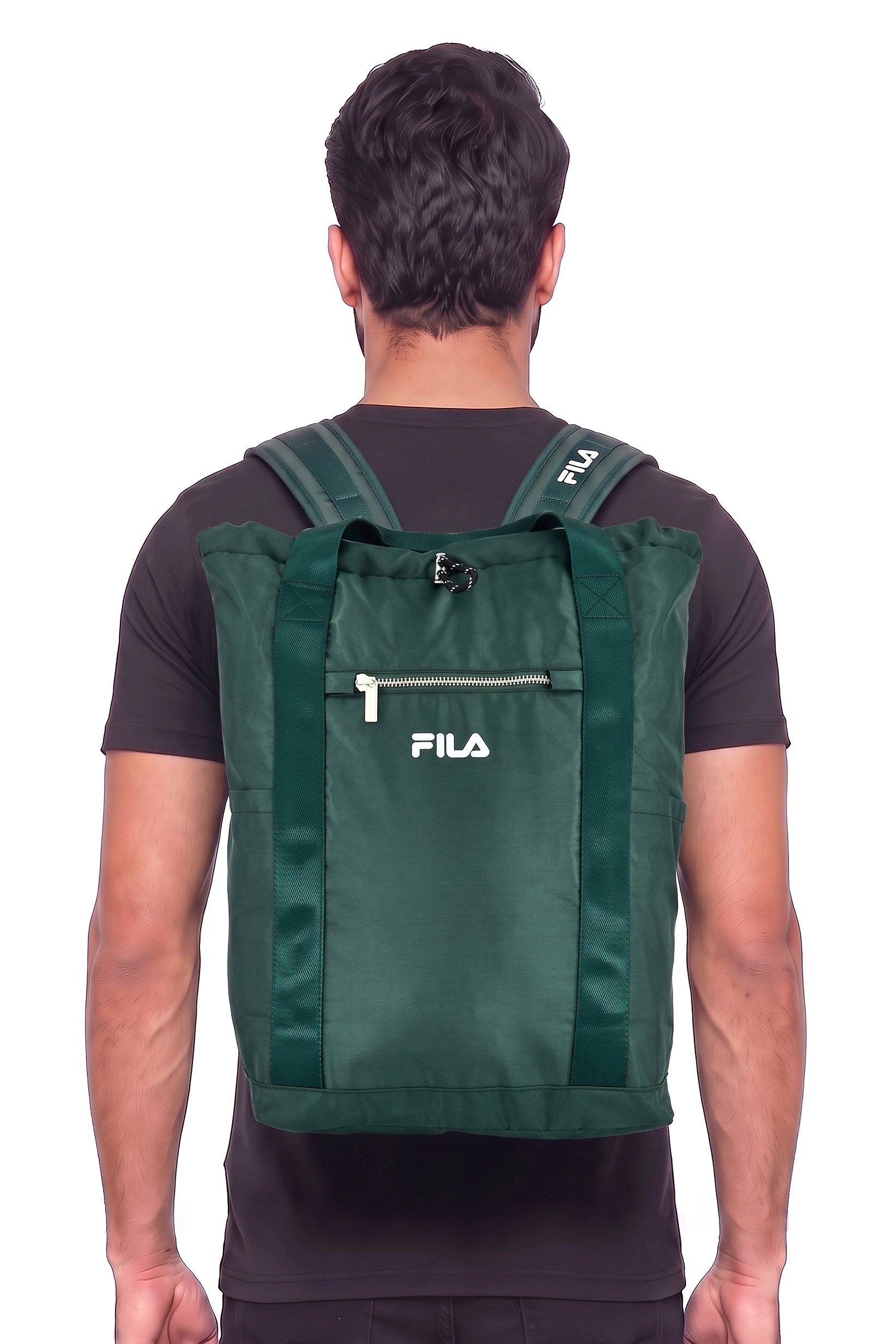 Men Brand Logo Backpack, Dark Green