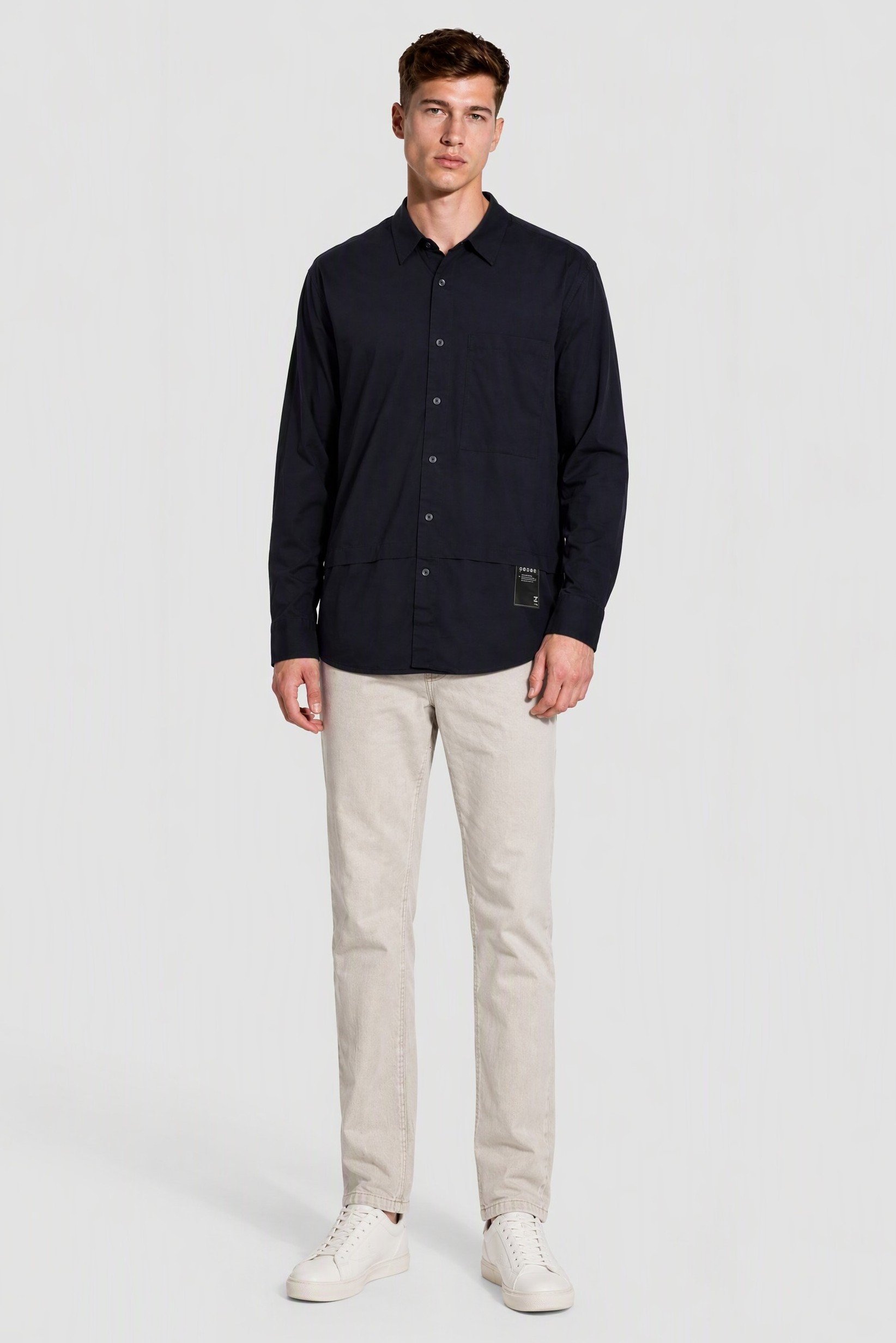 Men Regular Fit Long Sleeve Plain Casual Shirt, Navy Blue
