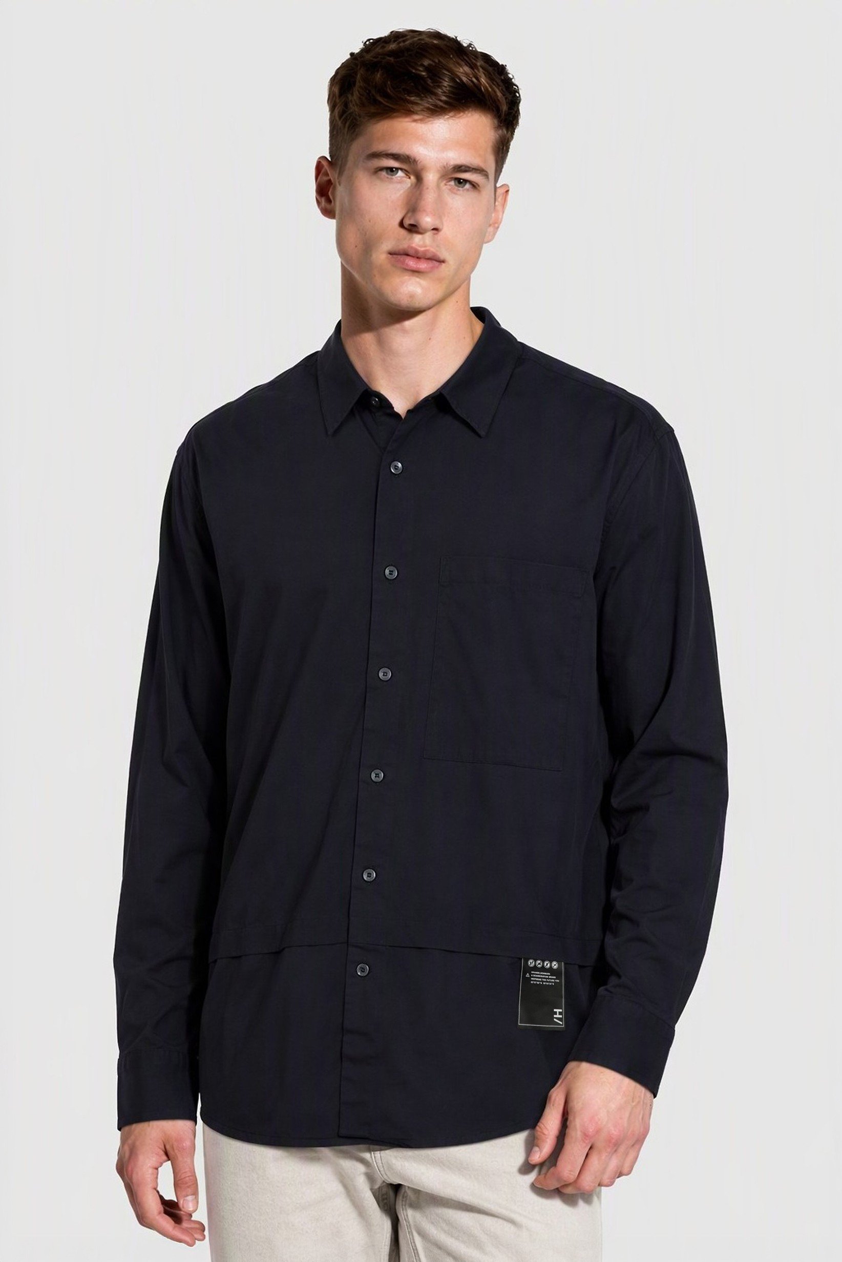 Men Regular Fit Long Sleeve Plain Casual Shirt, Navy Blue