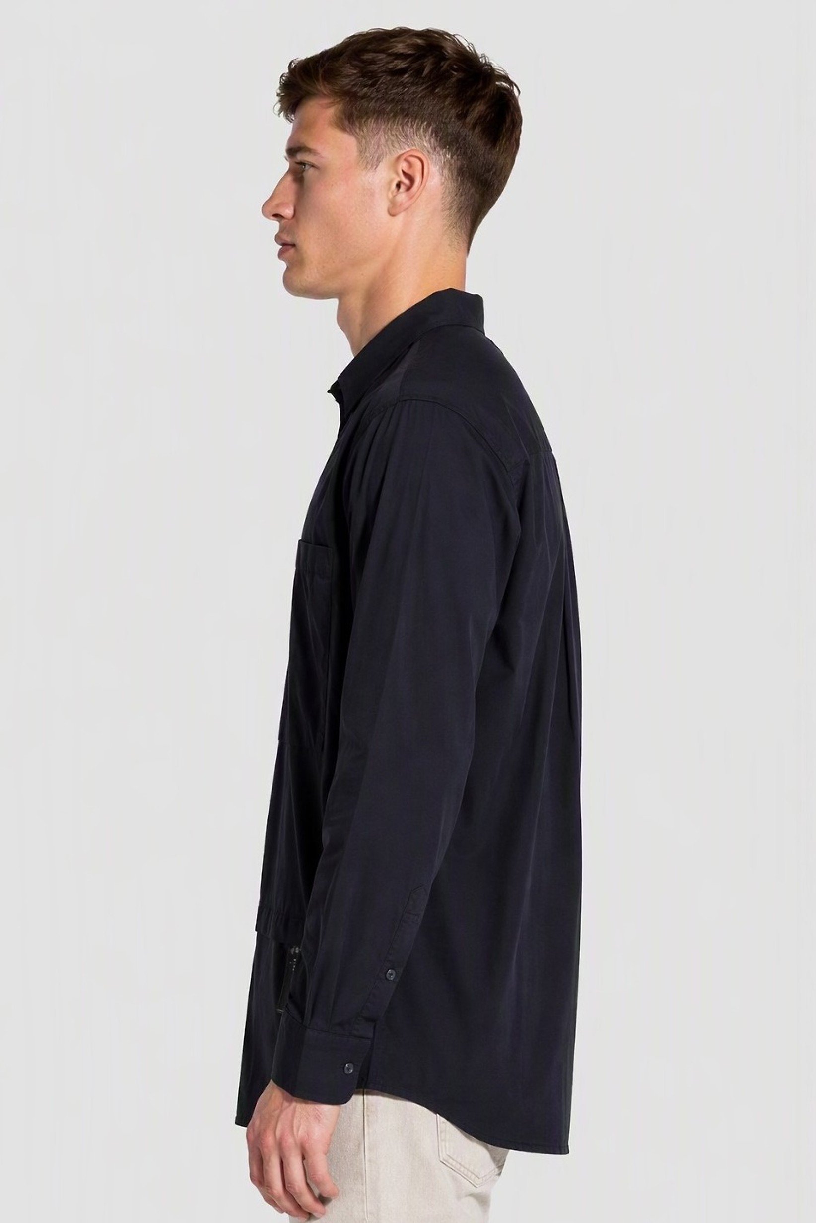 Men Regular Fit Long Sleeve Plain Casual Shirt, Navy Blue