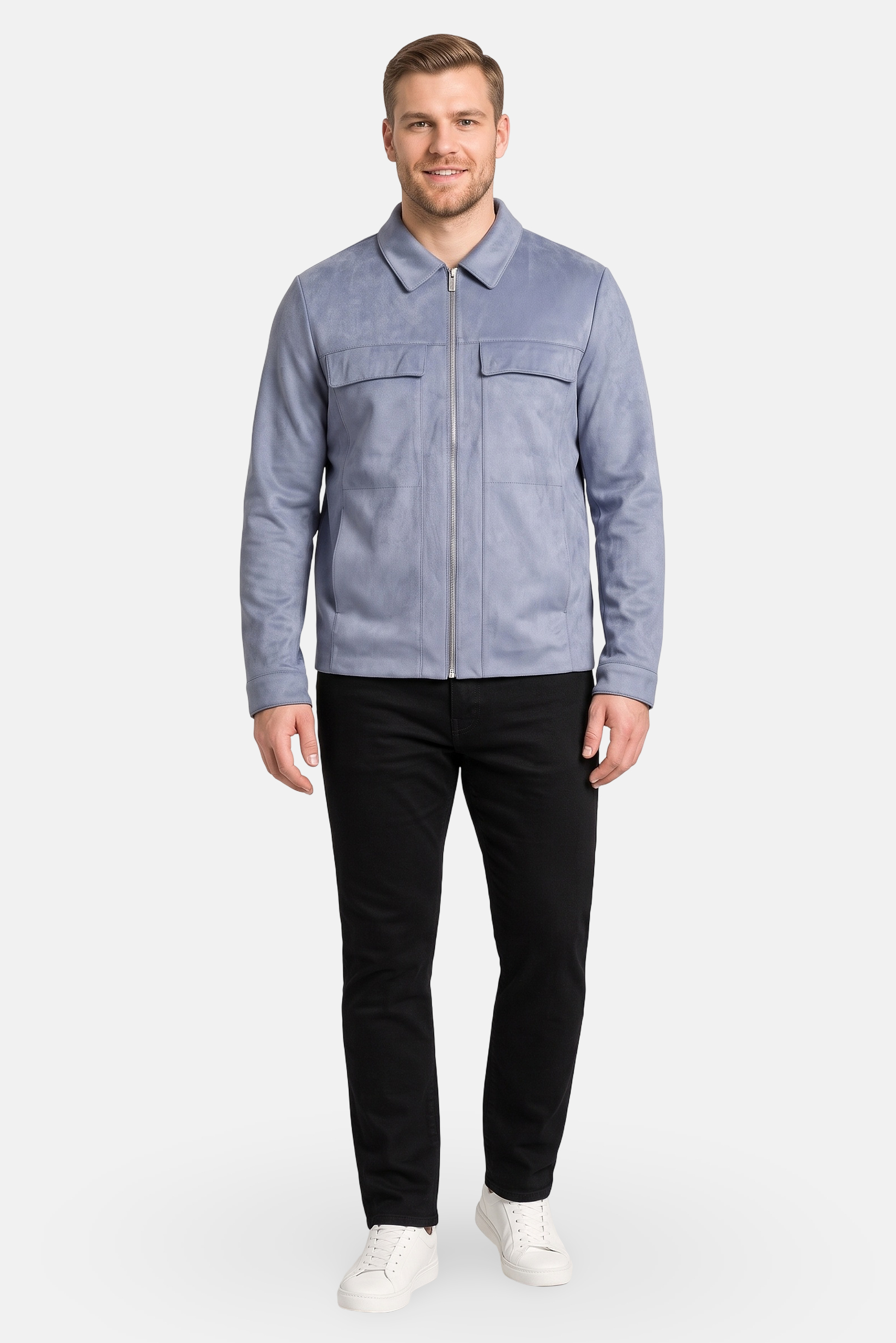 Men Solid Jacket Shirt, Slate Blue