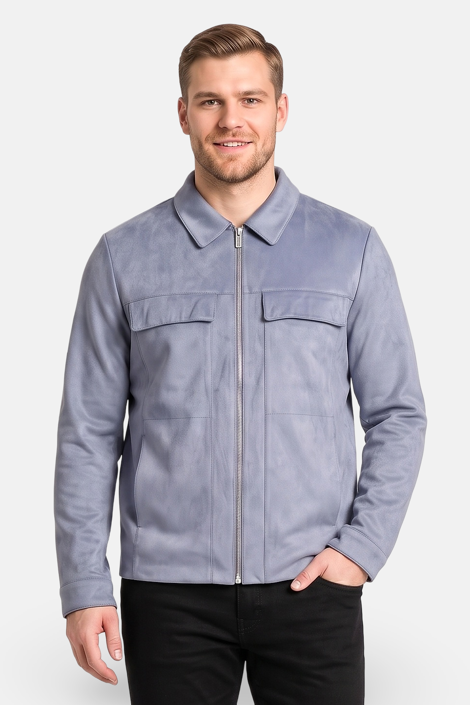 Men Solid Jacket Shirt, Slate Blue