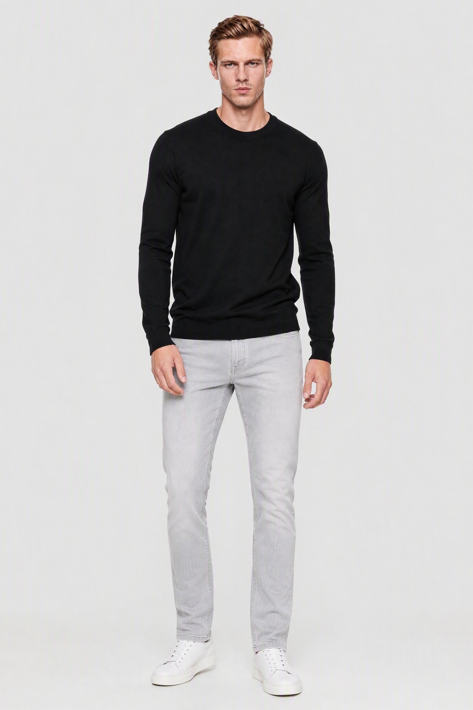 LYCRA Men Crew Neck Long Sleeve Knitted Sweater, Black