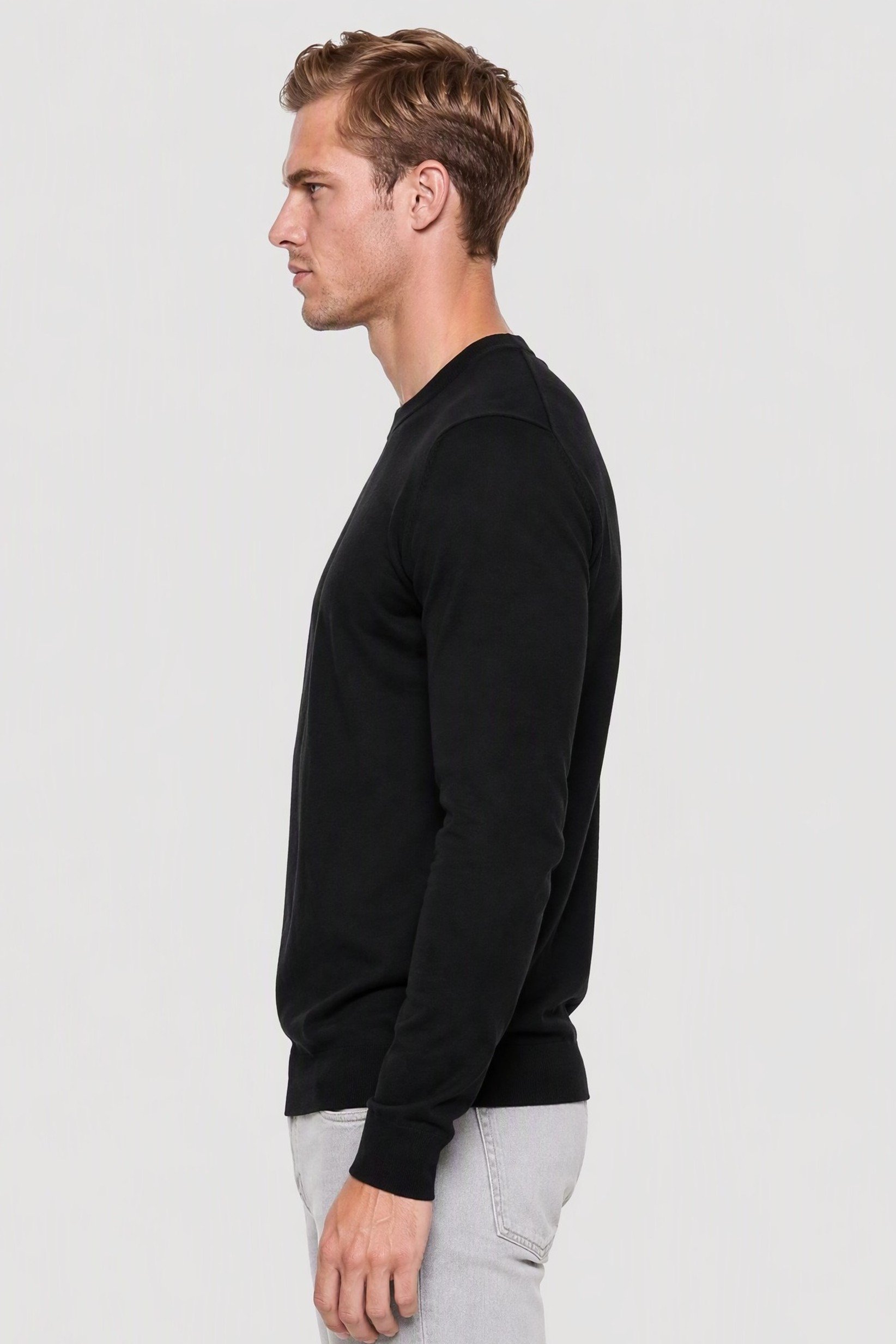 LYCRA Men Crew Neck Long Sleeve Knitted Sweater, Black