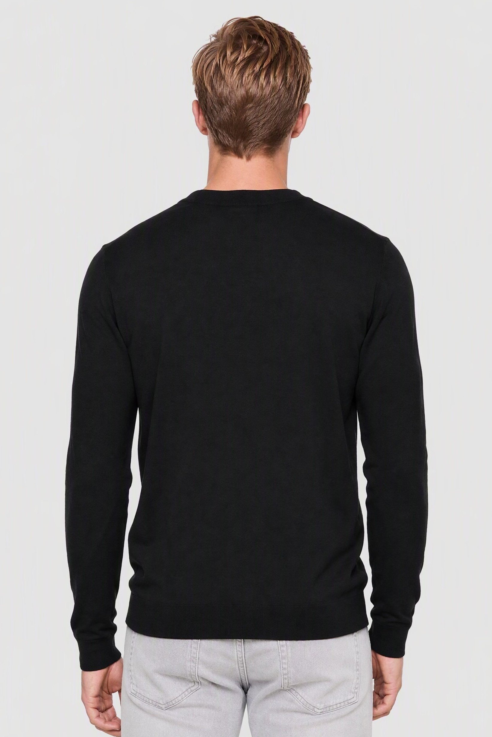 LYCRA Men Crew Neck Long Sleeve Knitted Sweater, Black