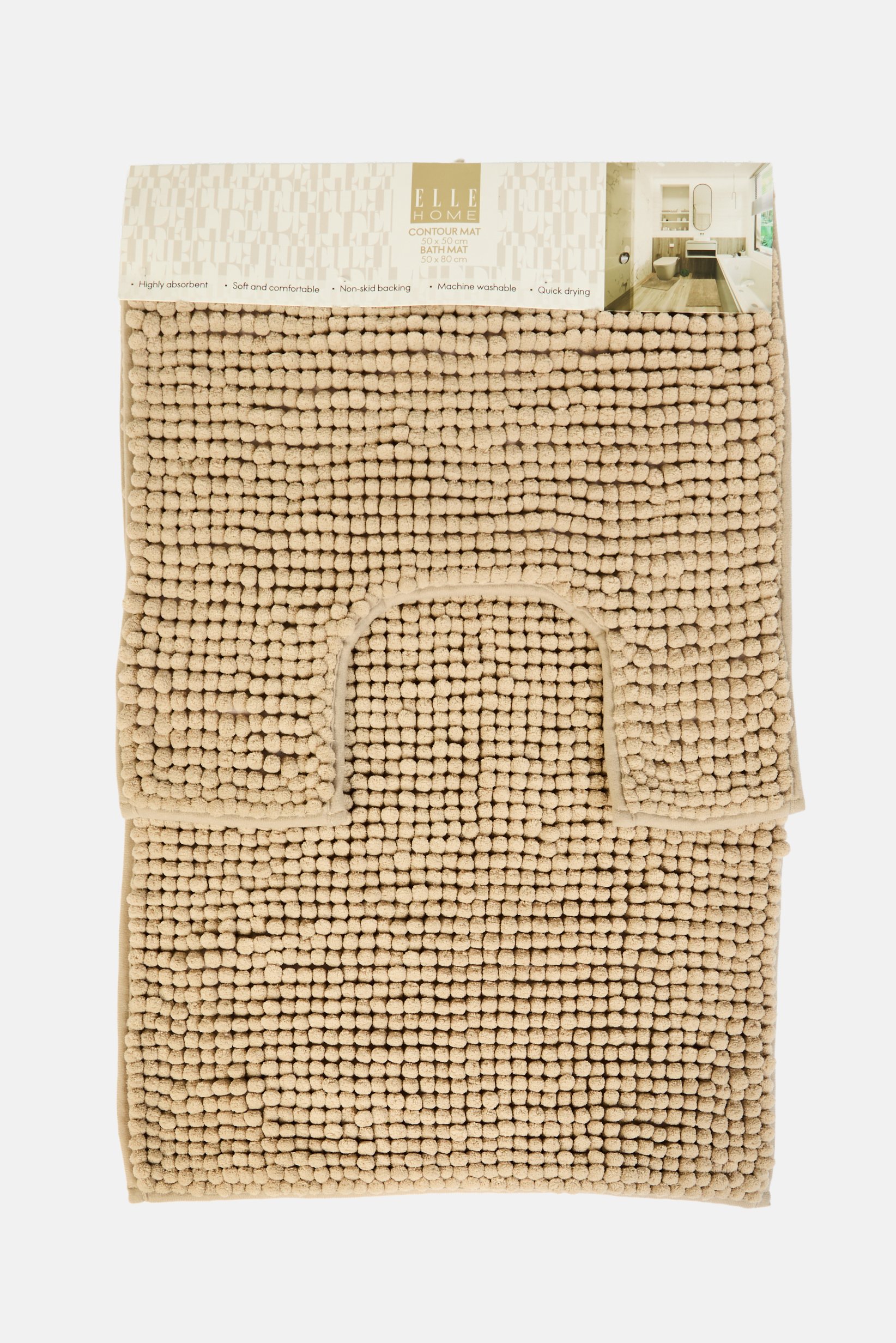 2 Pieces Textured Bath Rug Set, Beige