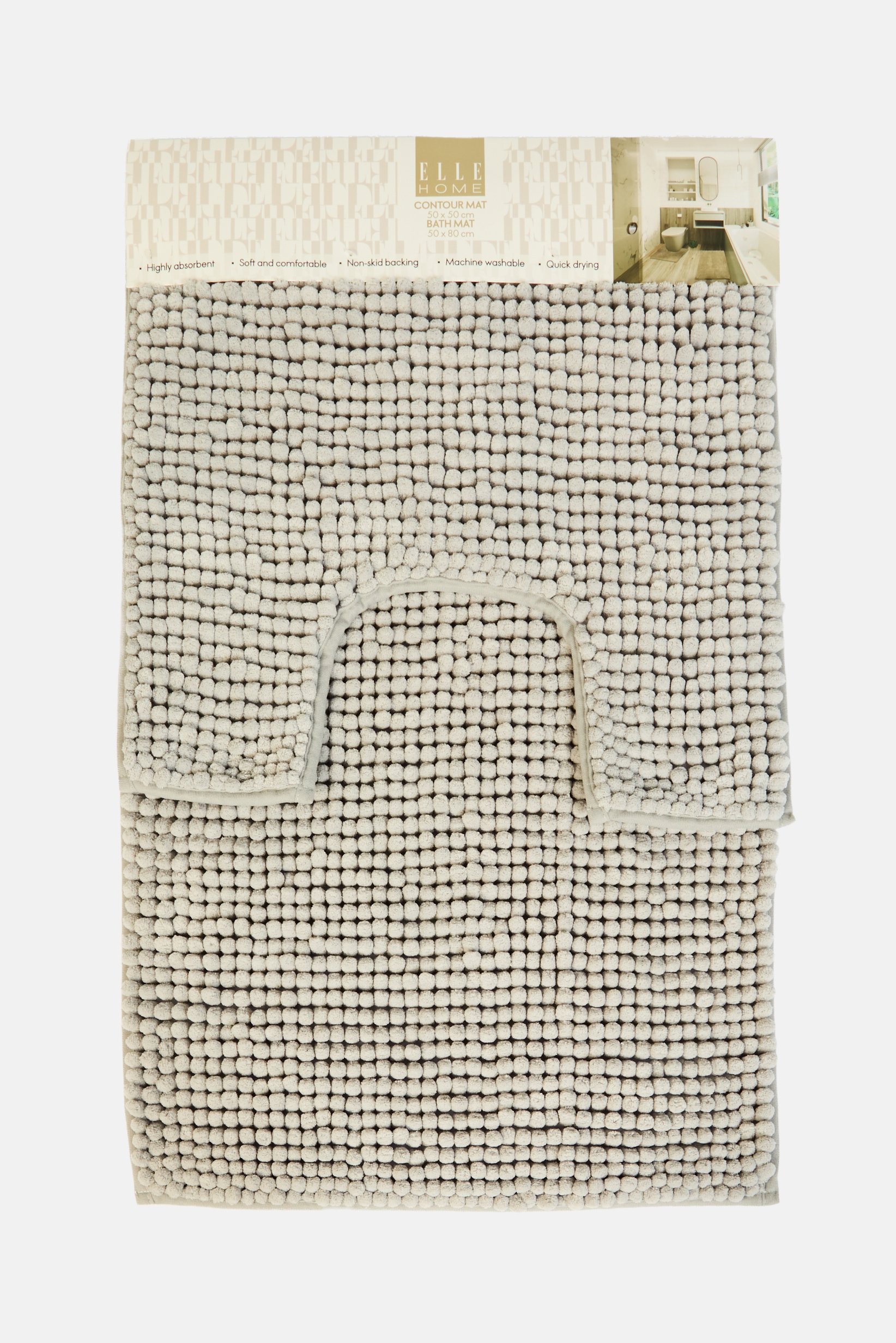 2 Pieces Textured Bath Rug Set, Grey