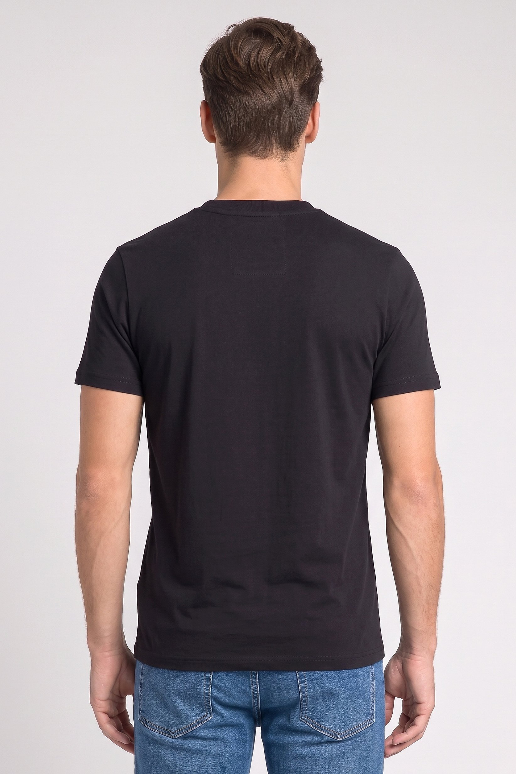 Men Crew Neck Short Sleeve Embroidered Logo T-Shirt, Black