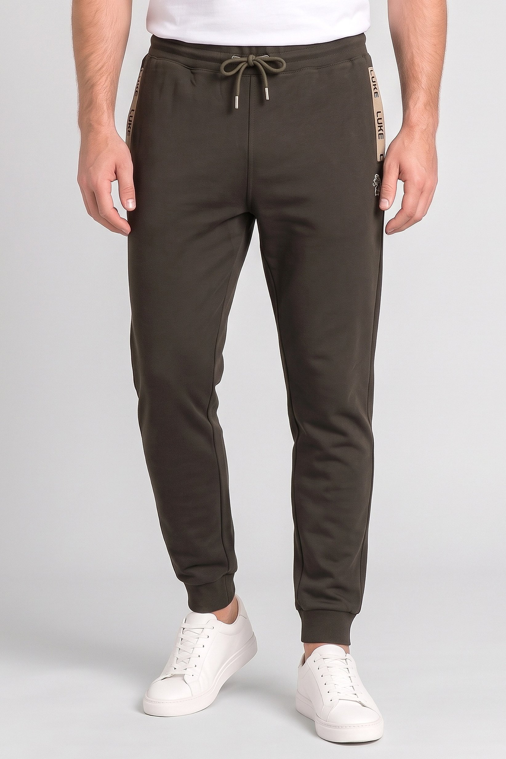 Men Regular Fit Embroidered Logo Jogger Pants, Dark Olive