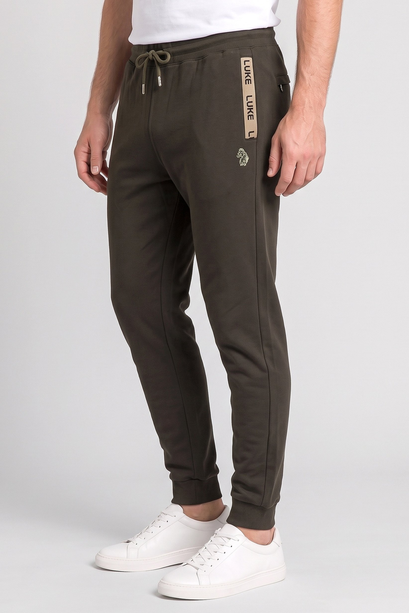 Men Regular Fit Embroidered Logo Jogger Pants, Dark Olive