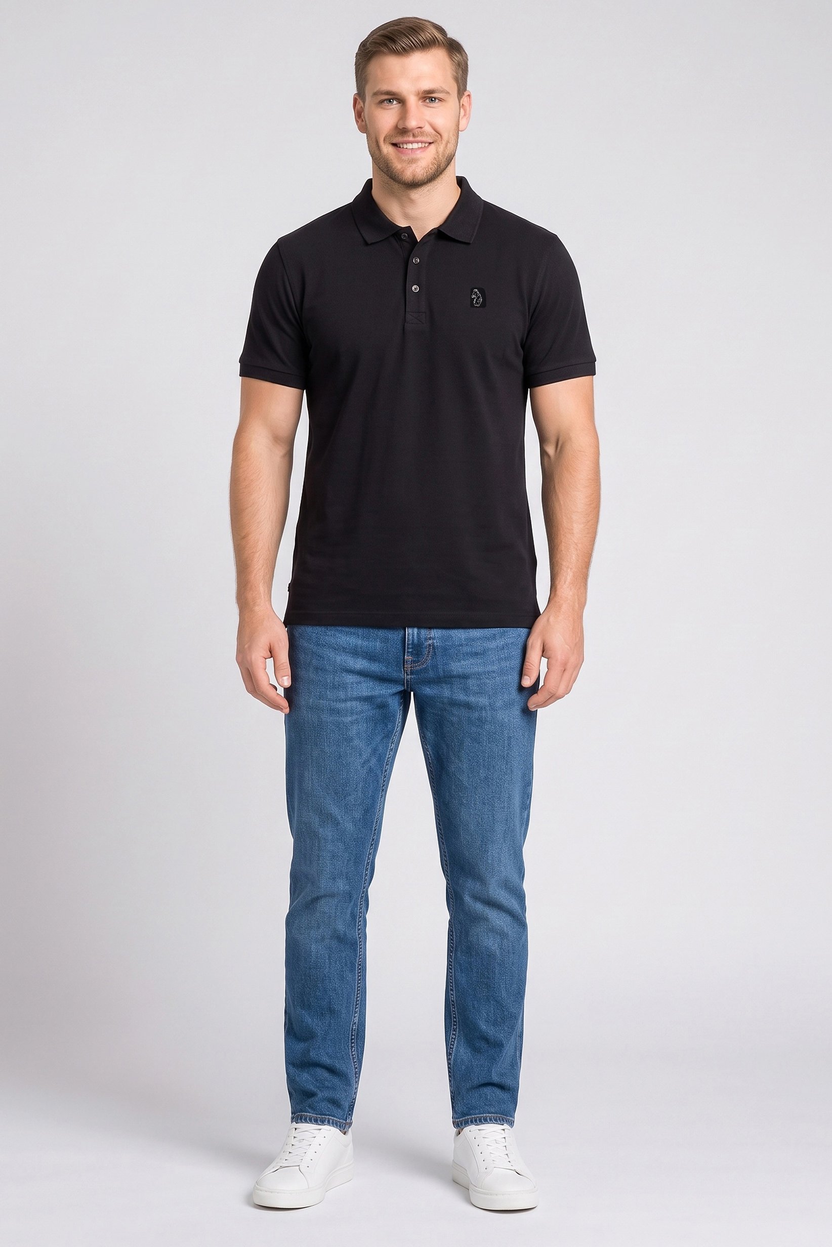 Men Regular Fit Textured Short Sleeve Polo, Black