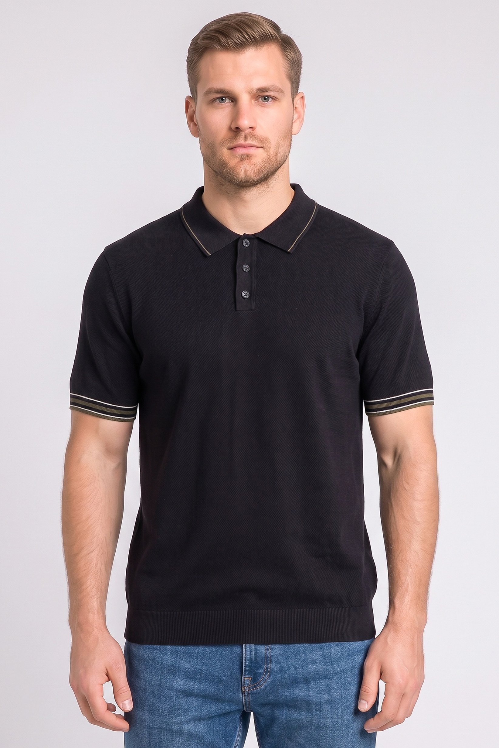Men Regular Fit Solid Short Sleeve Polo Shirt, Navy