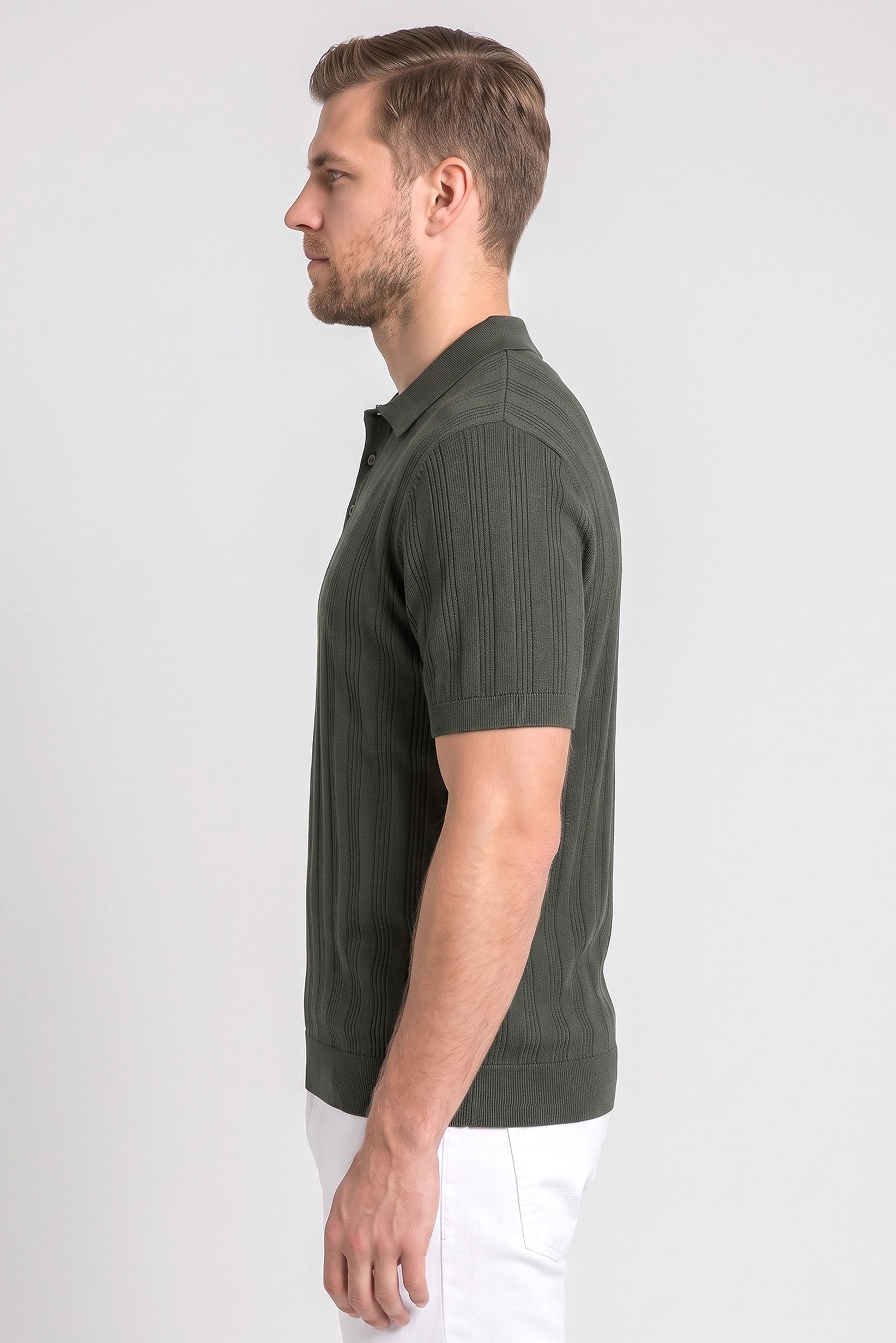 Men Regular Fit Textured Short Sleeve Polo Shirt, Green