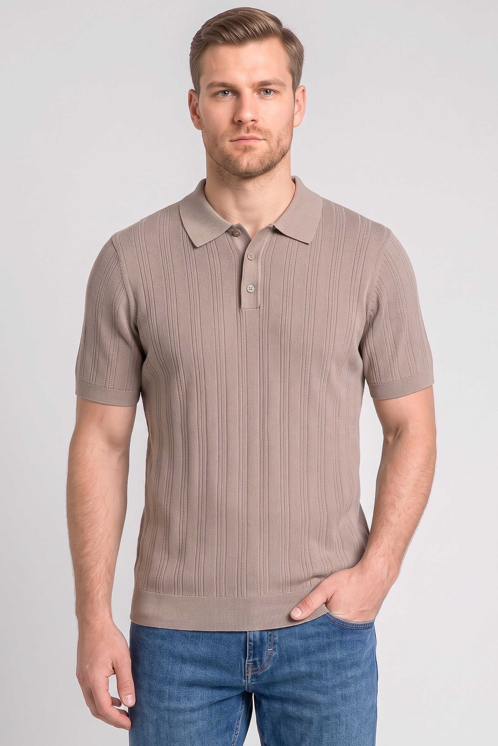 Men Regular Fit Short Sleeve Outdoor Polo Shirt, Taupe