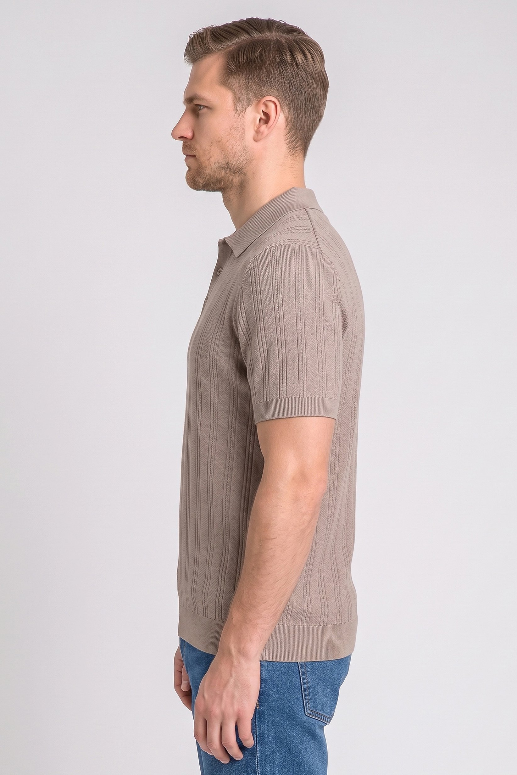 Men Regular Fit Short Sleeve Outdoor Polo Shirt, Taupe