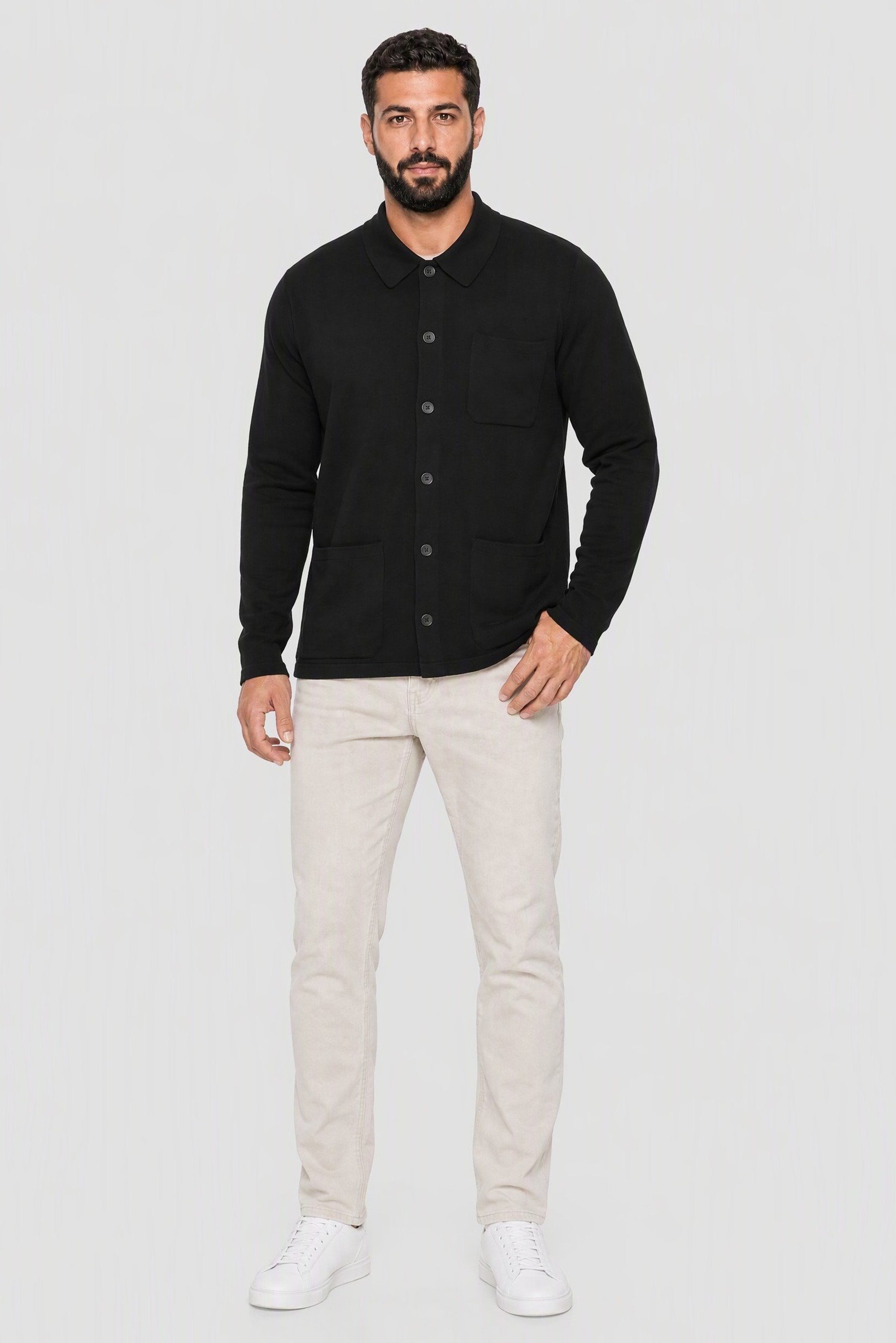 Men Spread Neck Cardigan, Black