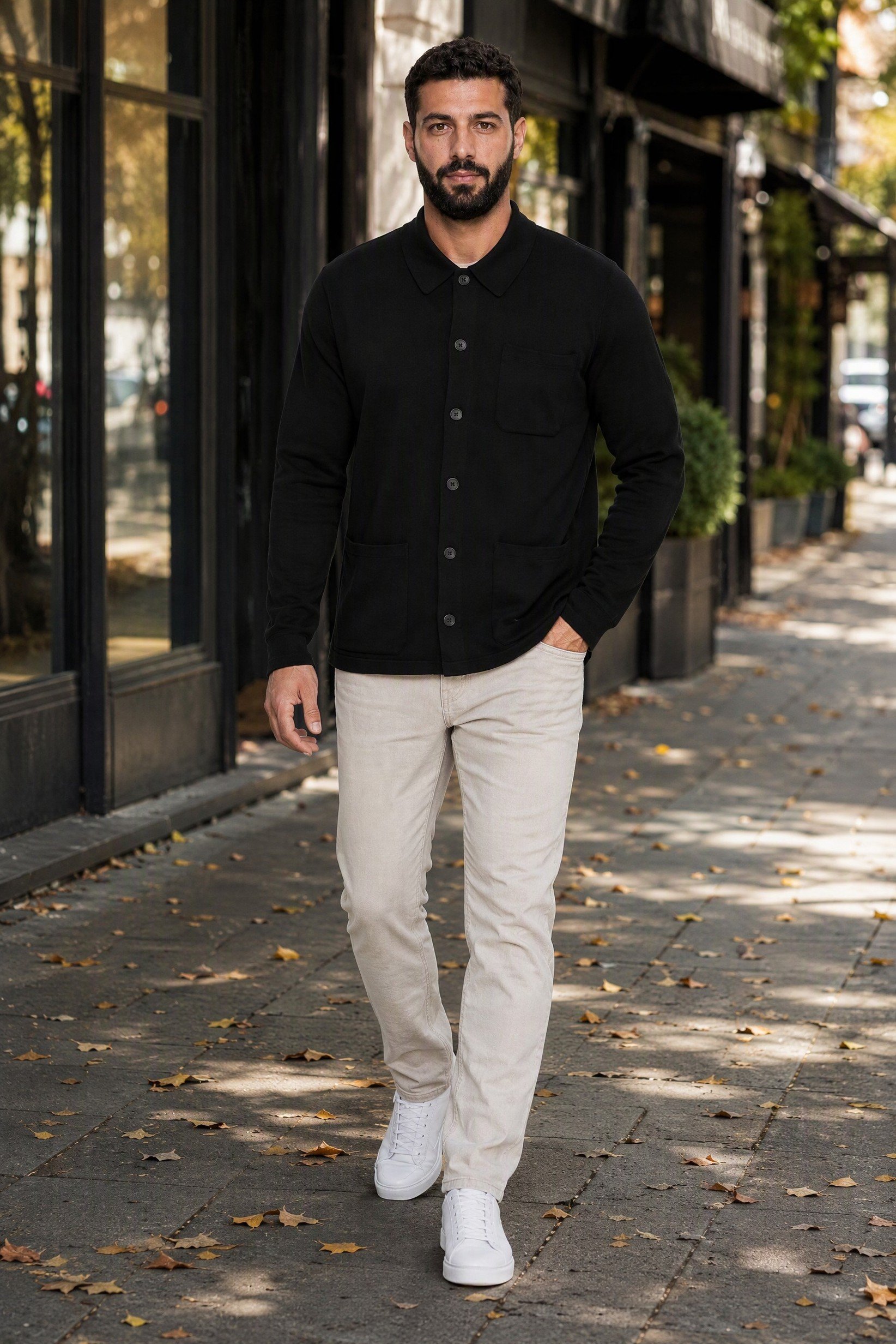 Men Spread Neck Cardigan, Black