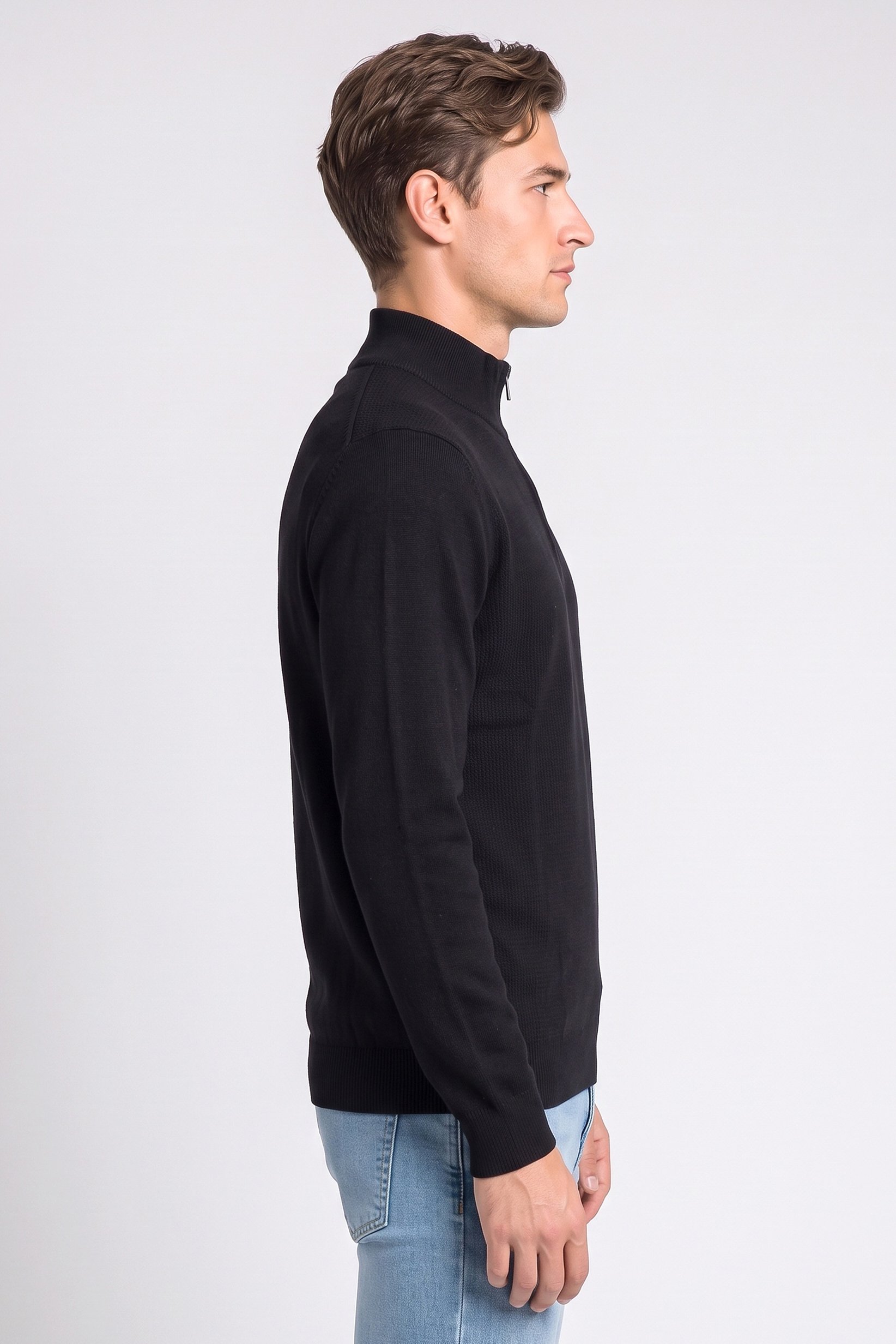 Men Mock Neck Knitted Sweater, Navy