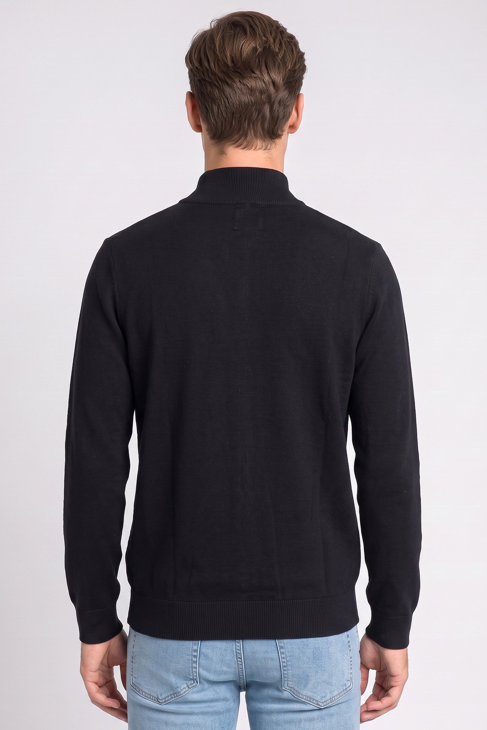 Men Mock Neck Knitted Sweater, Navy