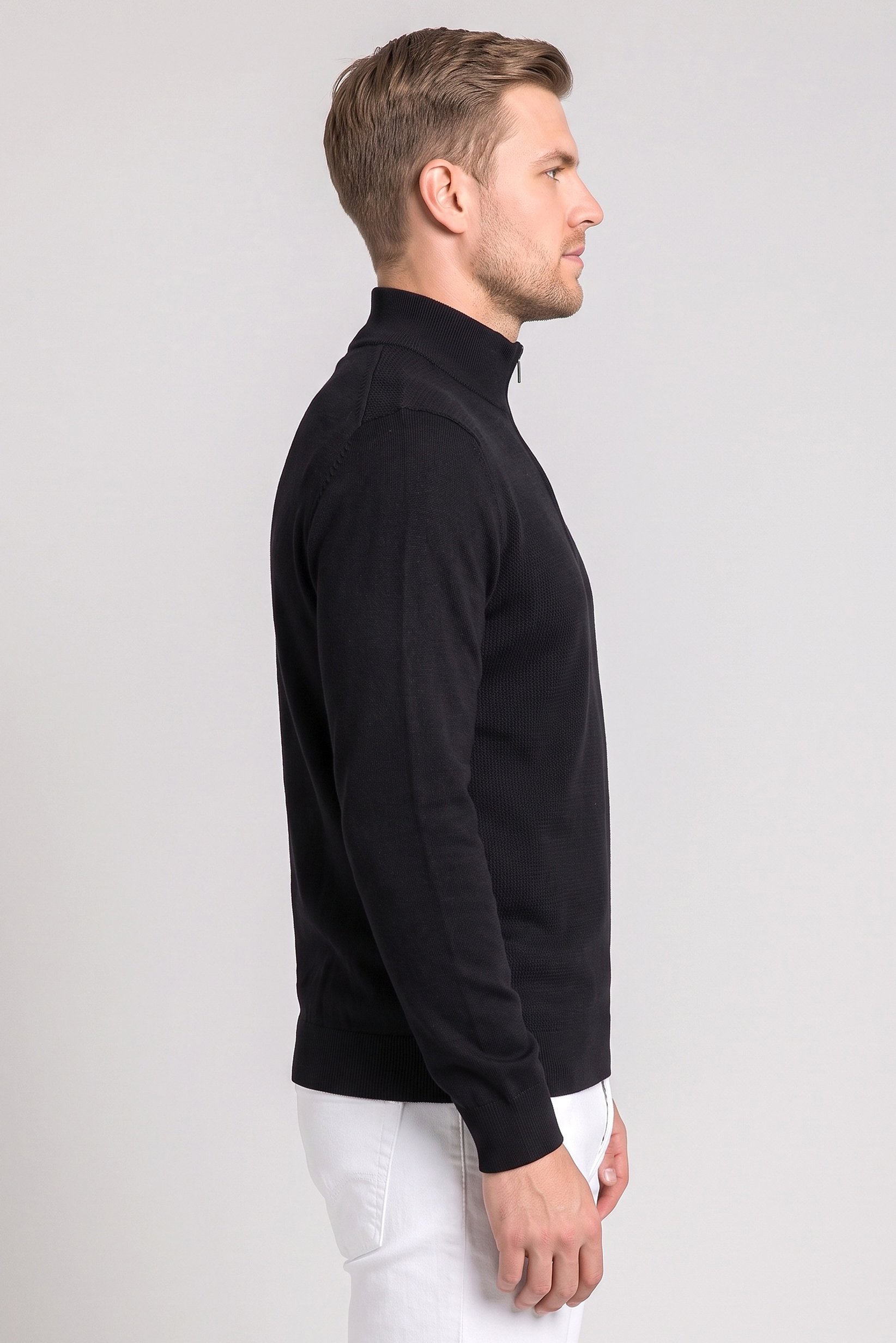 Men Mock Neck Knitted Sweater, Black