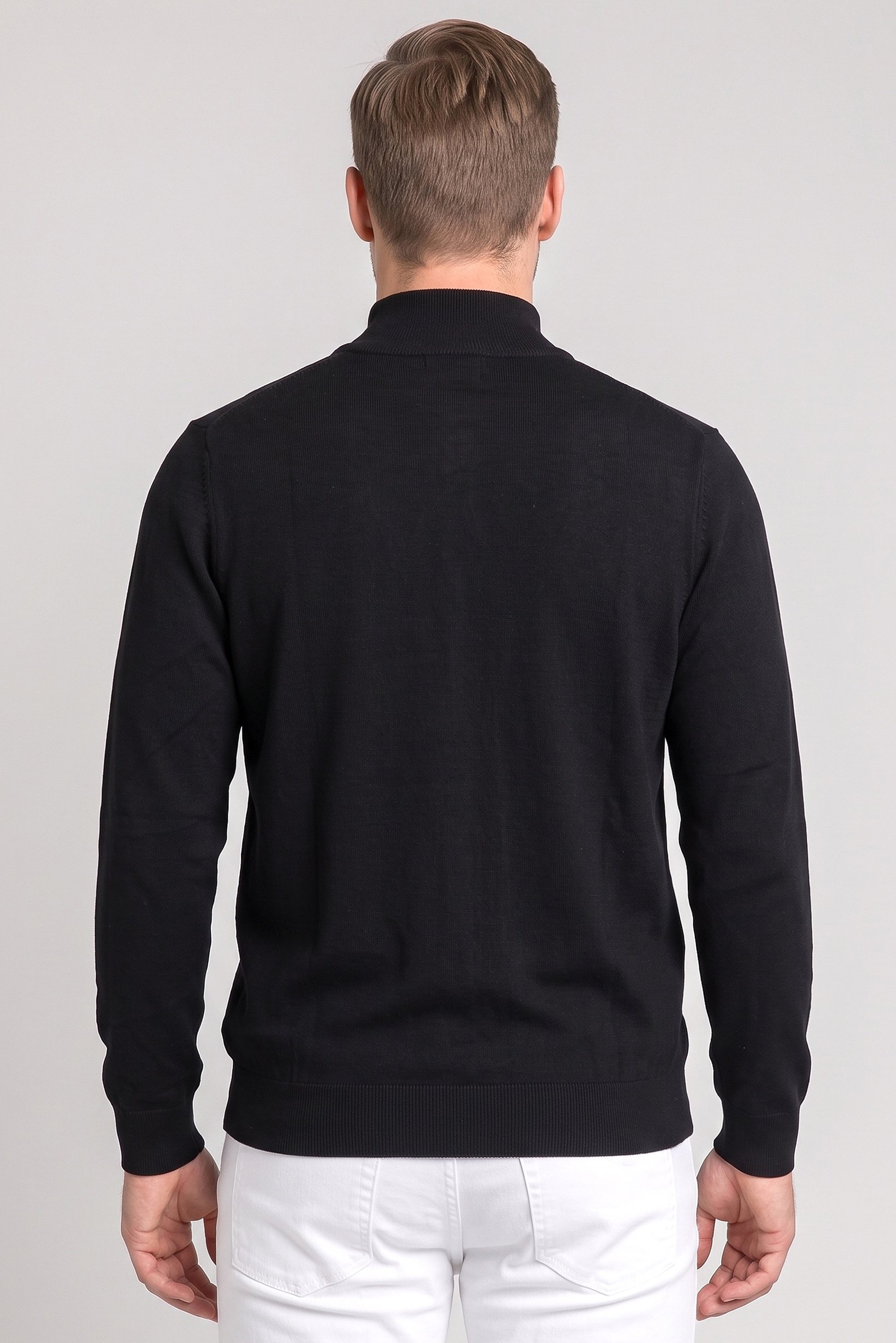 Men Mock Neck Knitted Sweater, Black