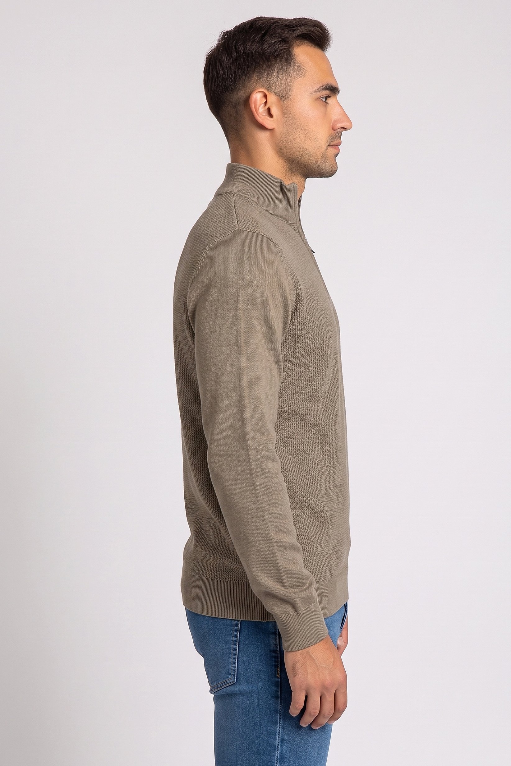 Men Mock Neck Knitted Sweater, Taupe