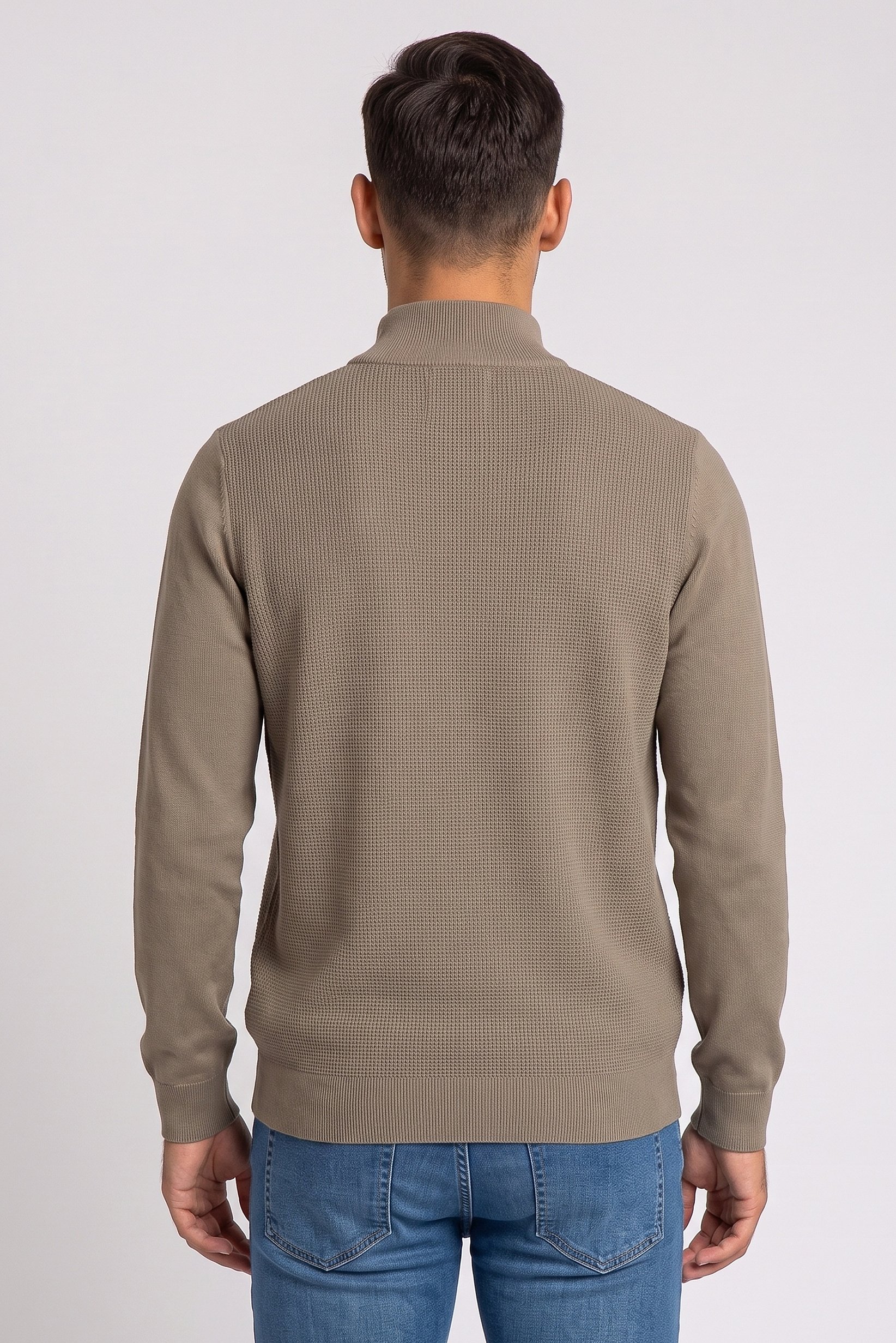 Men Mock Neck Knitted Sweater, Taupe