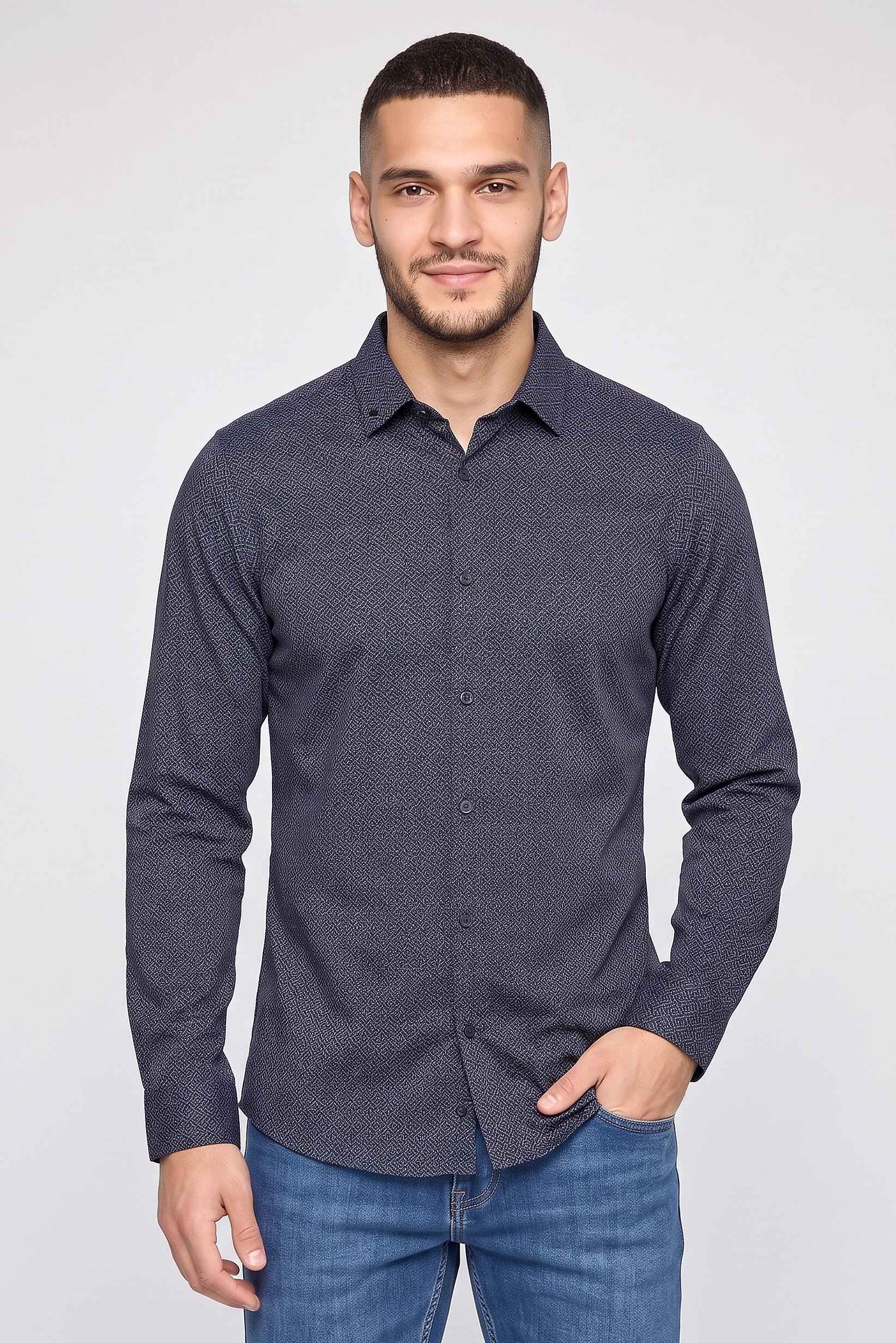 Men Regular Fit Jacquard Pattern Long Sleeve Casual Shirt, Multicolor