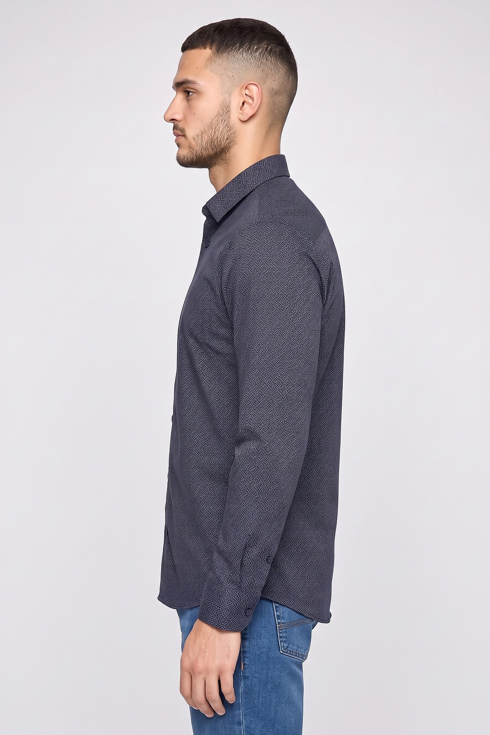 Men Regular Fit Jacquard Pattern Long Sleeve Casual Shirt, Multicolor