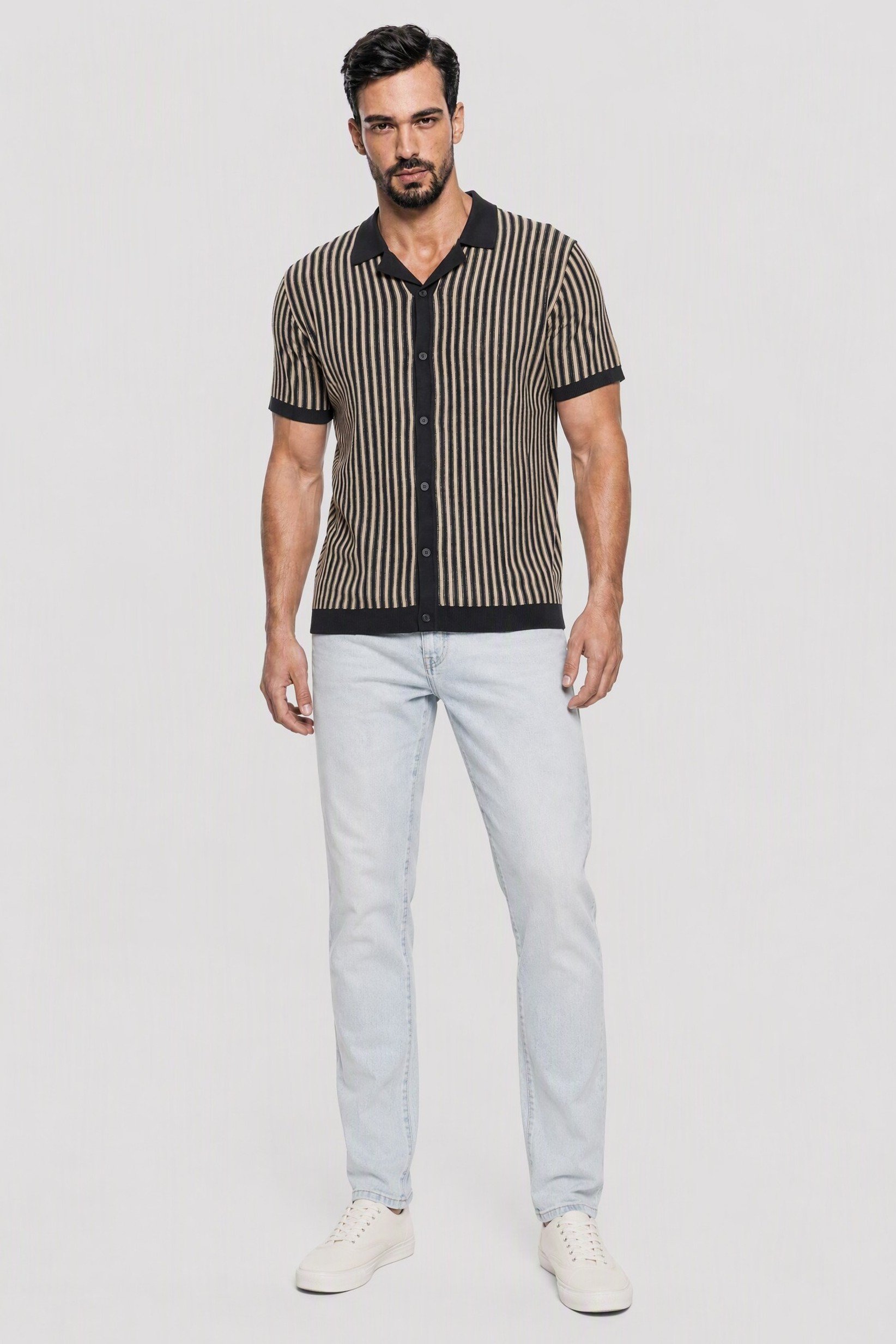Men Spread Collar Short Sleeve Knitted Polo Shirt, Multicolor