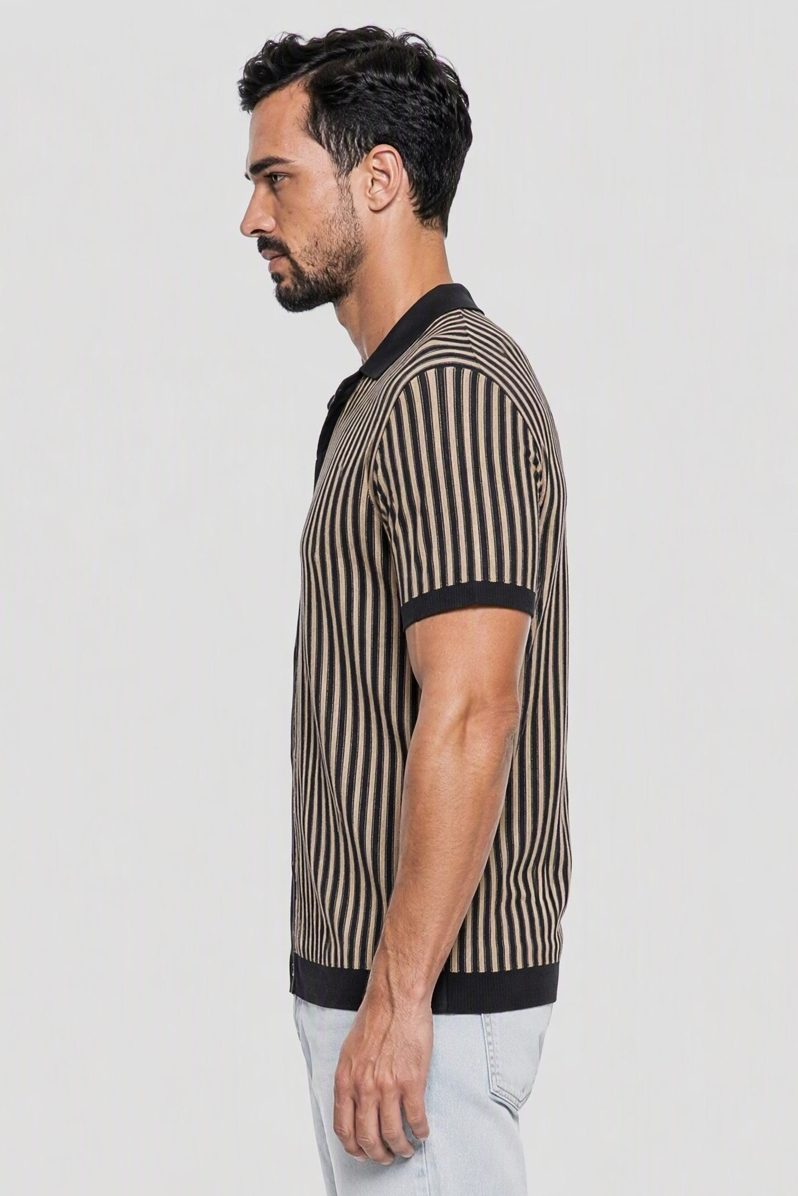 Men Spread Collar Short Sleeve Knitted Polo Shirt, Multicolor