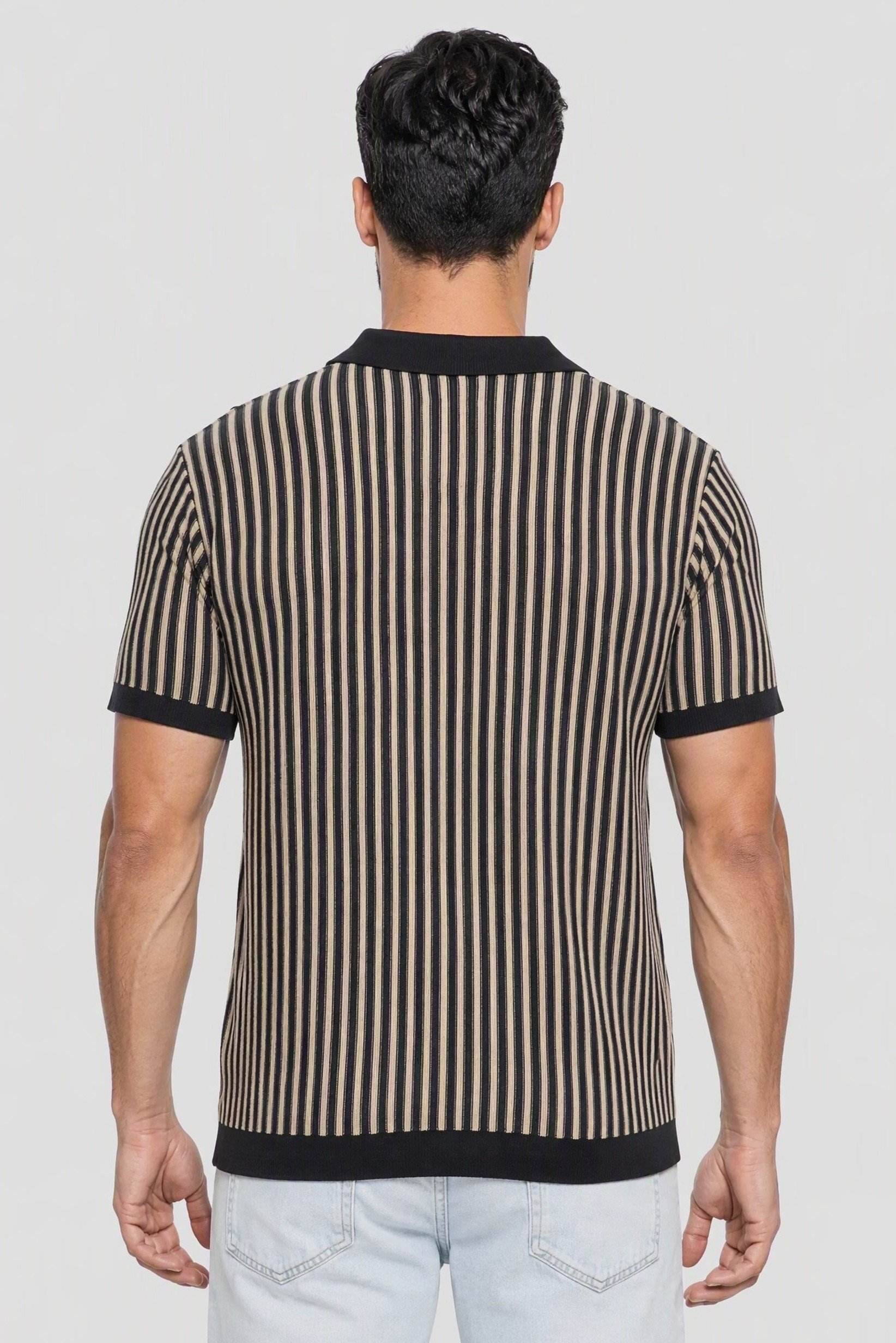 Men Spread Collar Short Sleeve Knitted Polo Shirt, Multicolor
