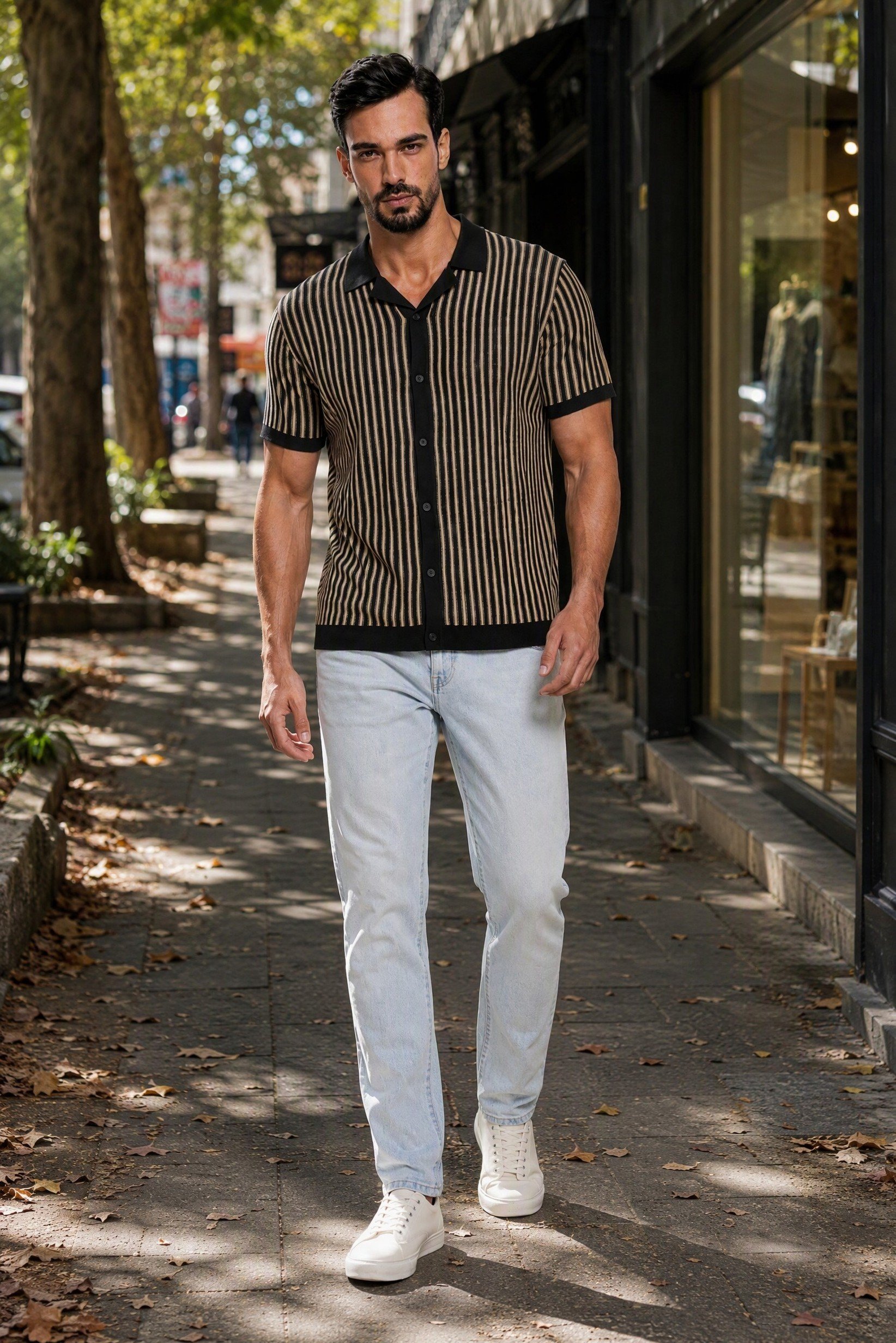 Men Spread Collar Short Sleeve Knitted Polo Shirt, Multicolor